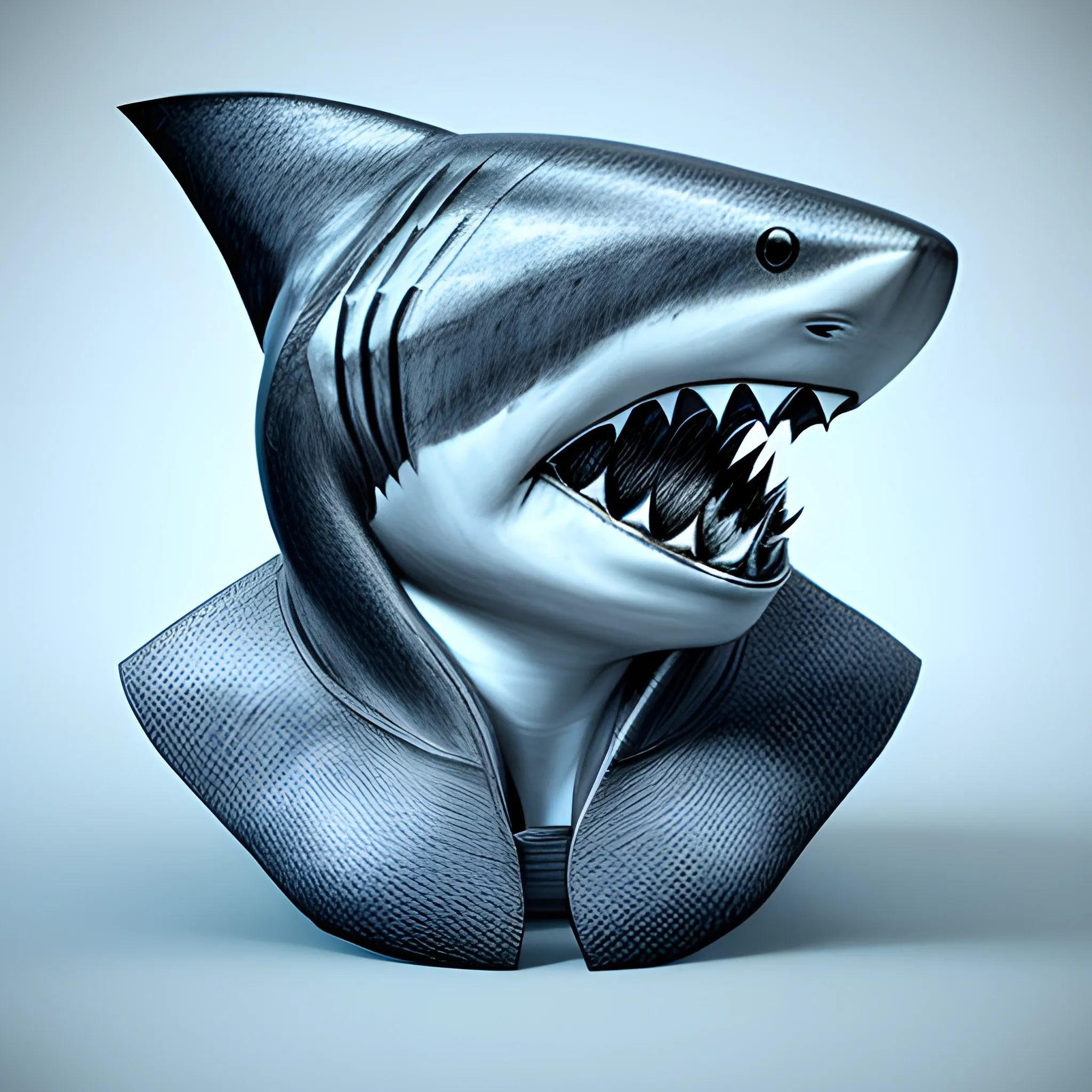 shark head figure, Pencil Sketch, 3D, Trippy