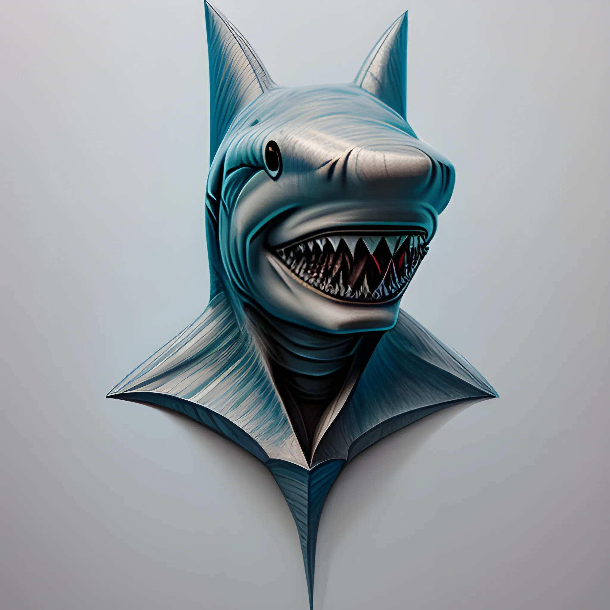 shark head figure, 3D, Pencil Sketch, Oil Painting, Trippy