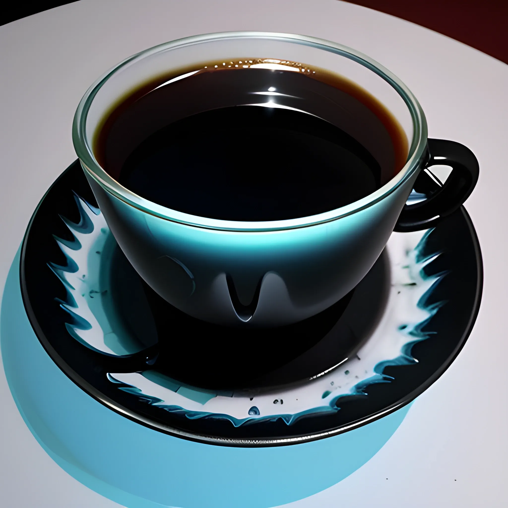 , Water Color cup of black coffee with a real face in the reflection, 3D