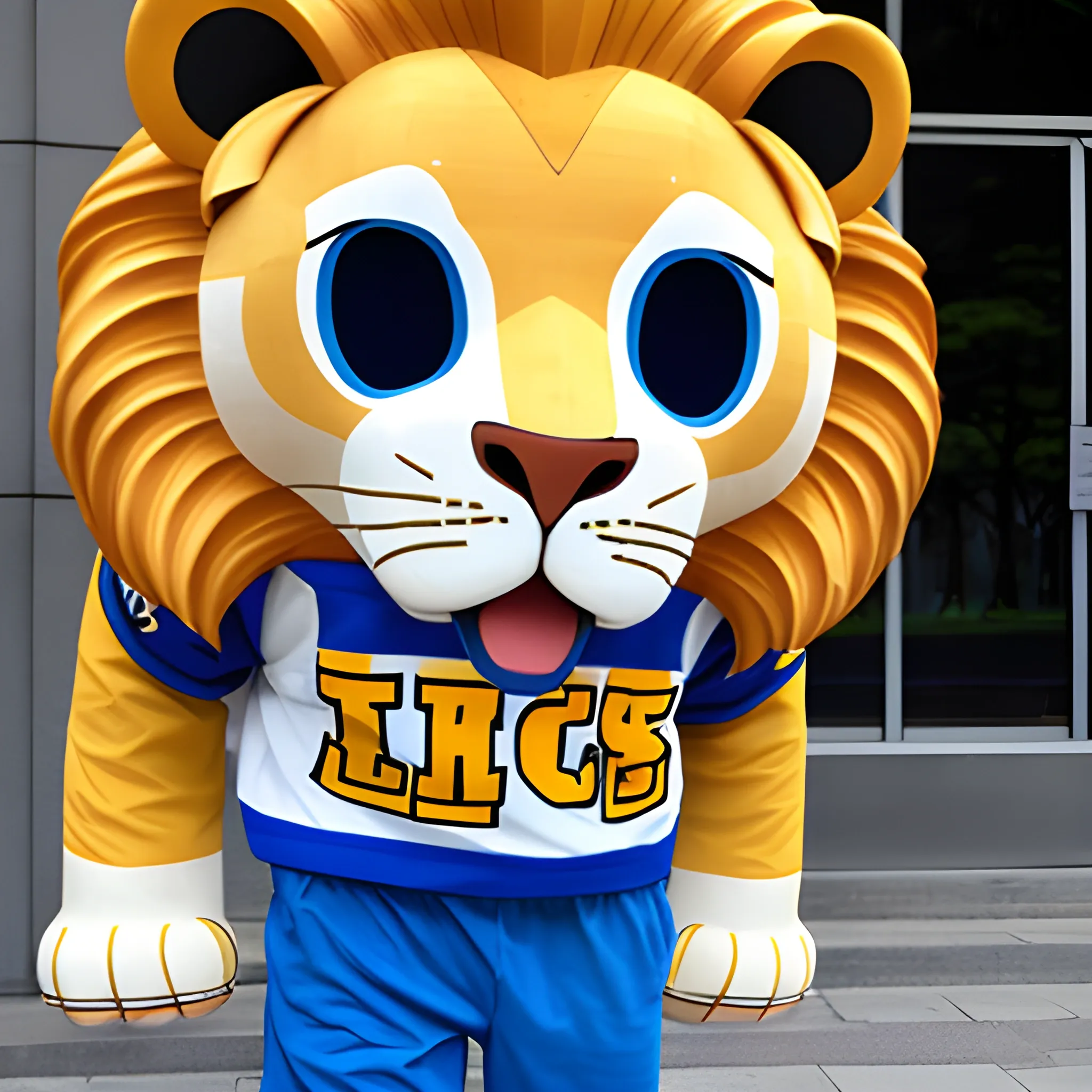 Full-length university lion with blue clothes, Cartoon