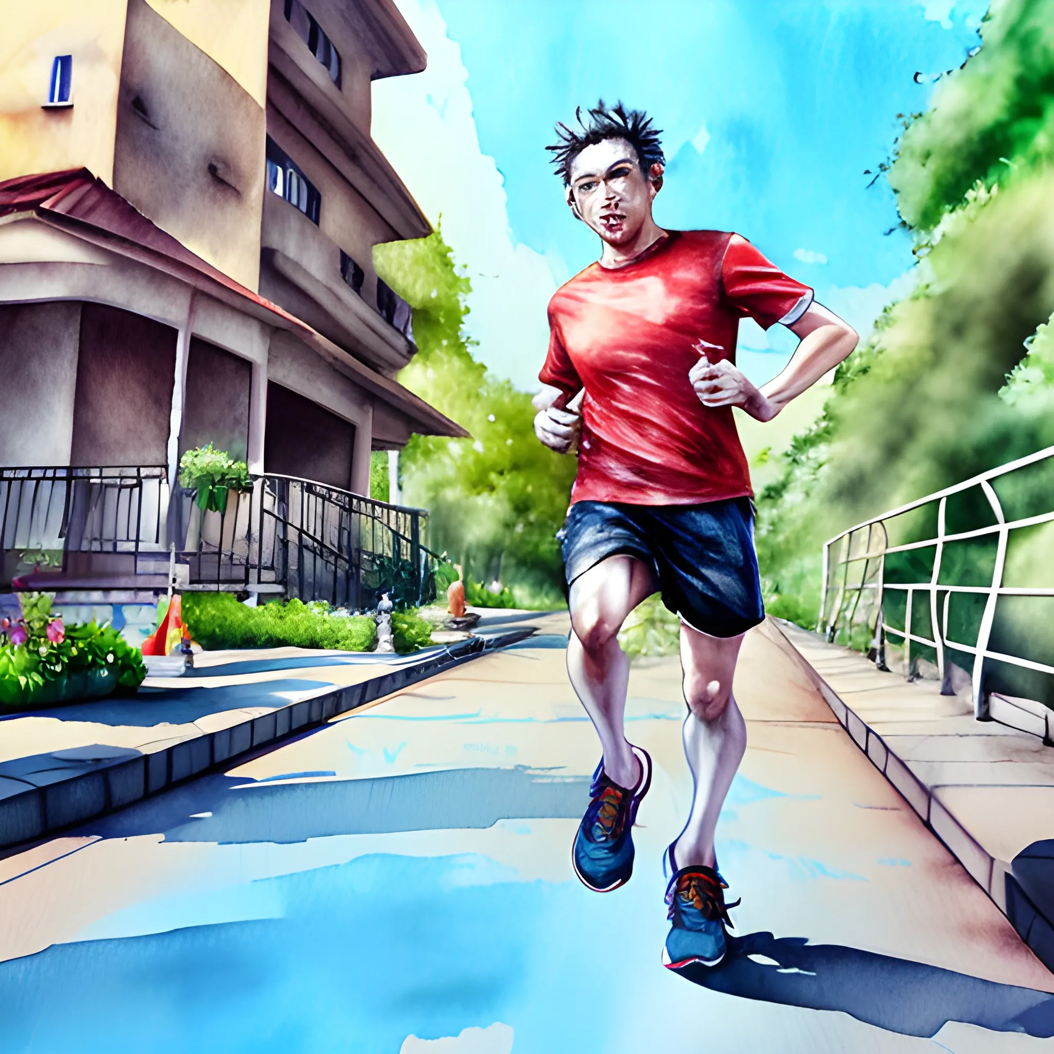 run go to home, , 3D, Water Color