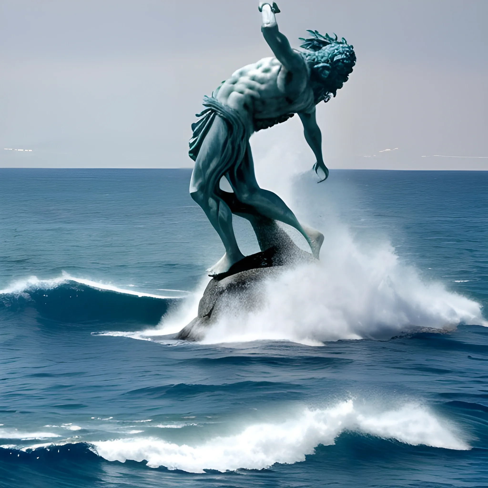 poseidon con su tridente en el mar