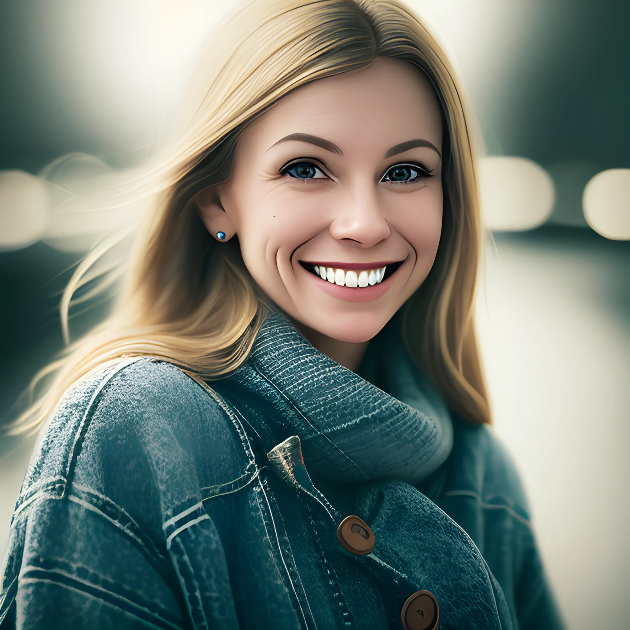 Up close portrait of a smiling dark blond woman with a blurred background. The woman should be looking directly at the camera with a genuine smile on their face. The shot should be framed from shoulders up. Lighting is important, make sure there is good light falling onto the person's face to accentuate the smile and their features. Consider using a shallow depth of field to create a blurred background effect that emphasizes the subject. The overall look should be warm and inviting, reflecting the person's positive testimonial.