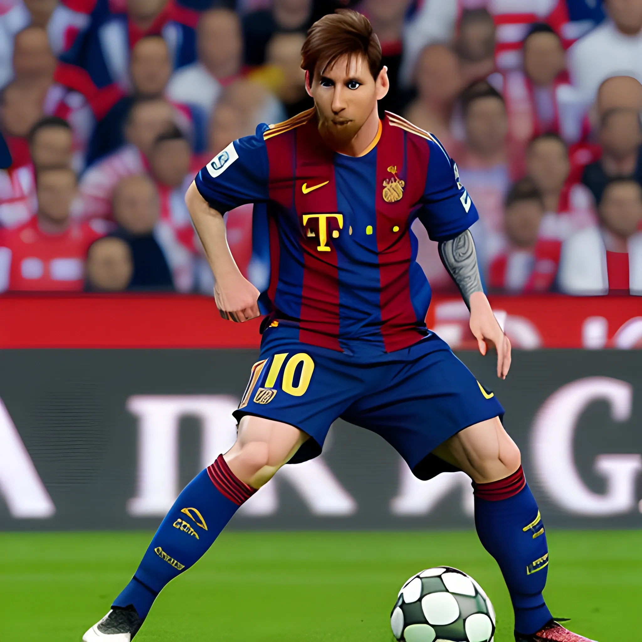 , 3D
Lionel Messi playing against FC Bayern Munchen. The score is 8 for Bayern and 2 for Messi's team