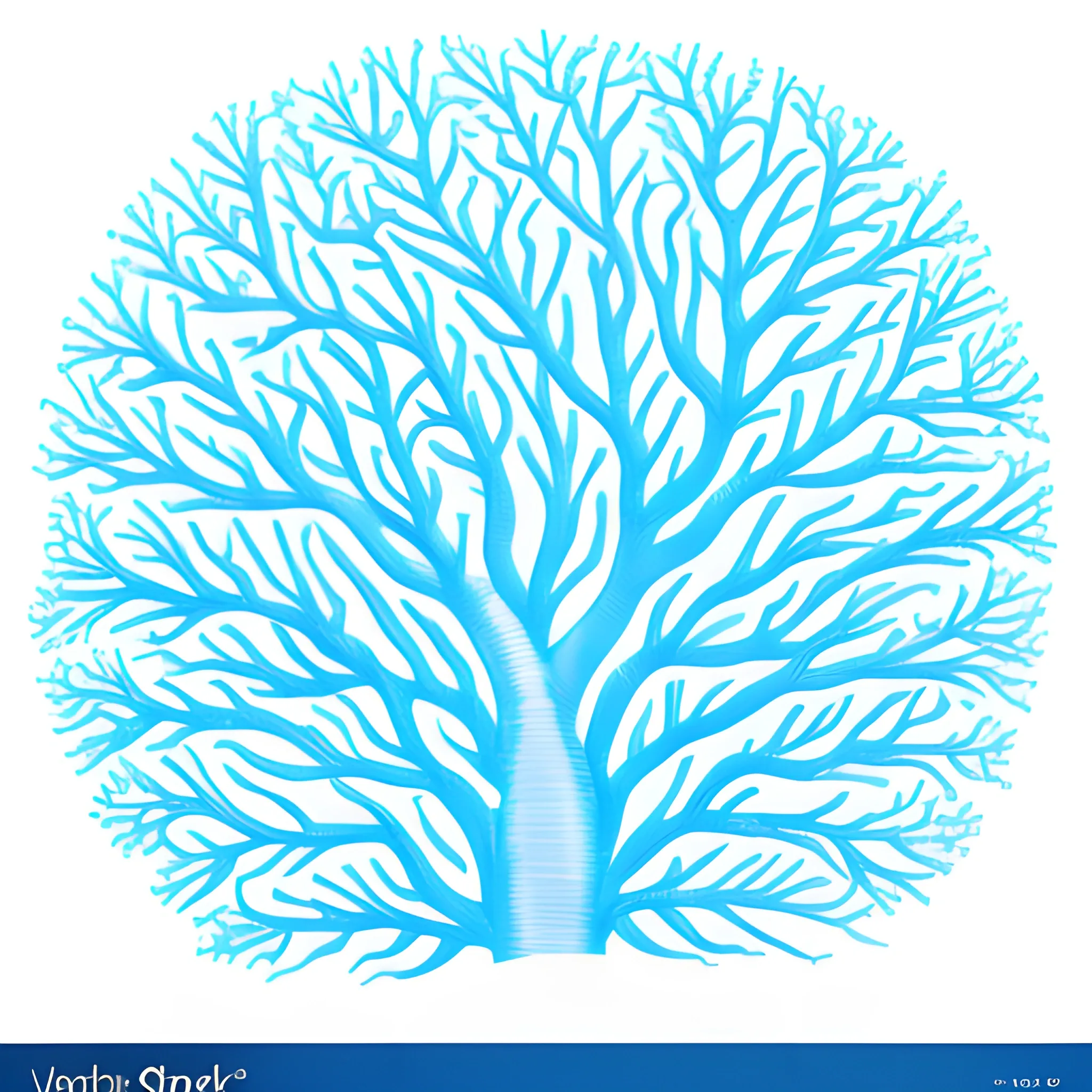 Coral line art, feminine, beautiful, blue, white, complex and vibrant light blue lines, Cartoon