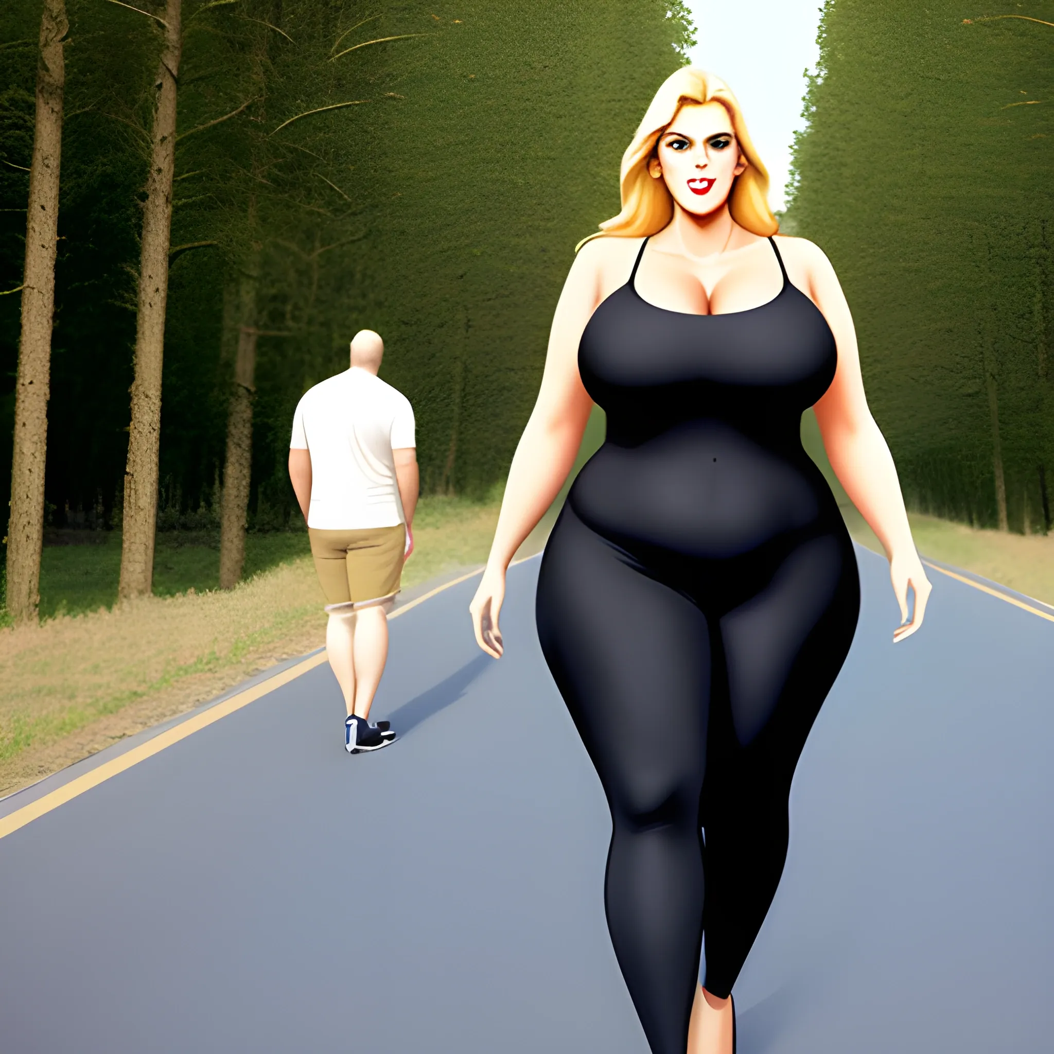 one huge and very tall friendly blonde plus size girl with smal