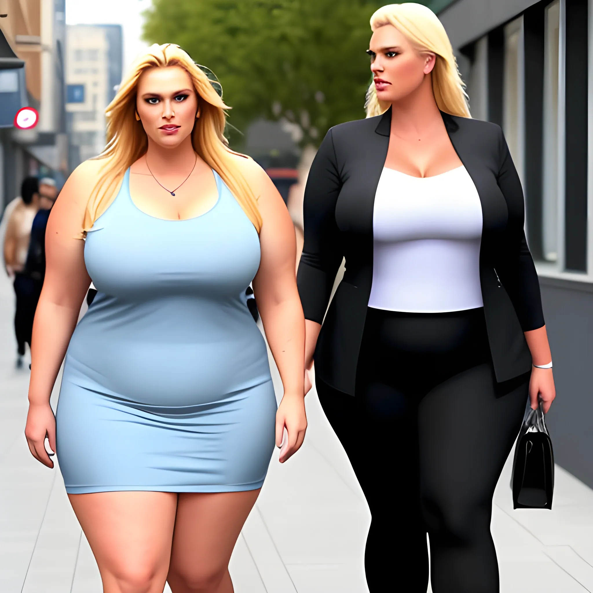 one huge and very tall friendly blonde plus size girl with smal 