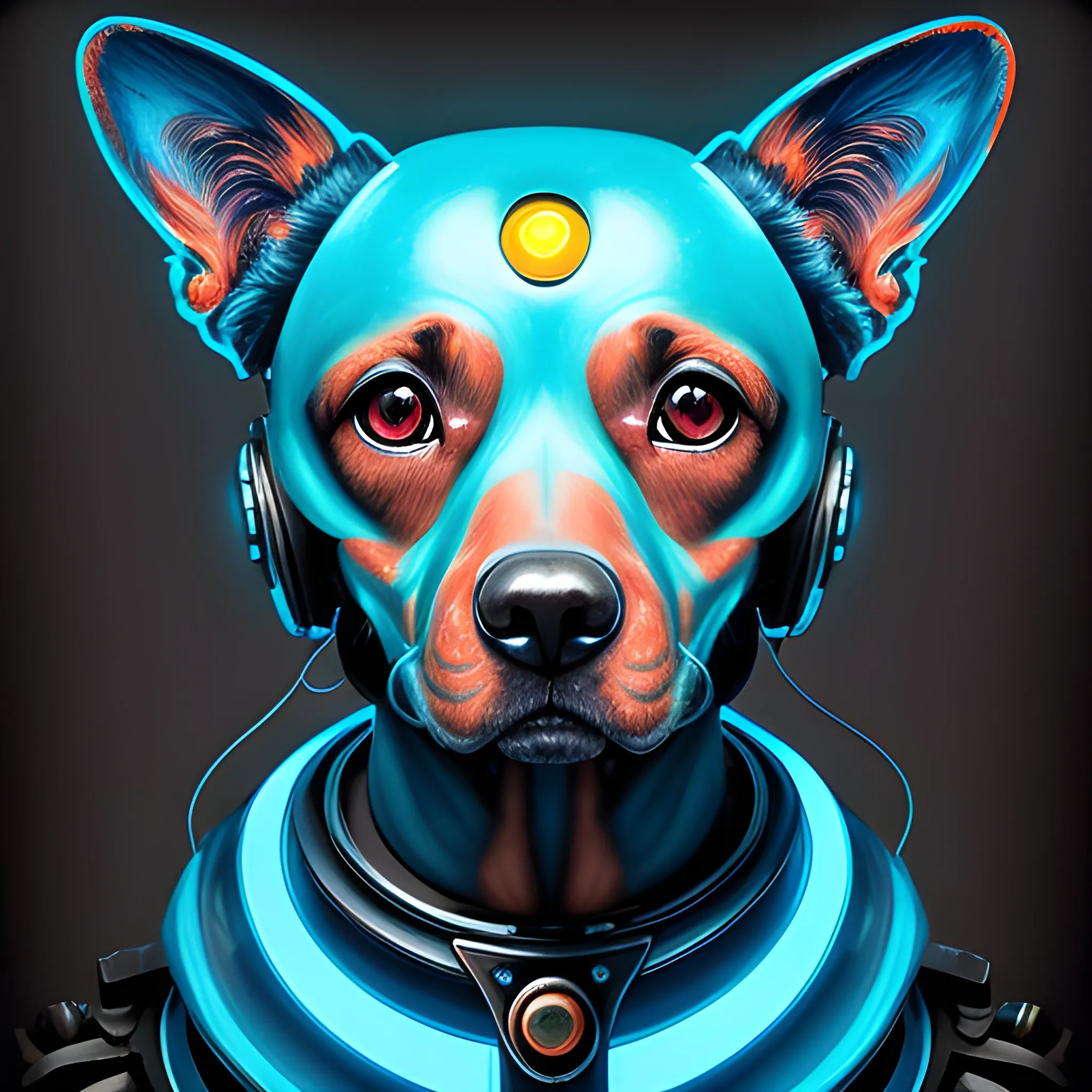 um belo retrato de um lindo cachorro cyberpunk , esquema de cores azul vermelho, iluminação de alta intensidade, luz volumétrica, arte digital, altamente detalhado, detalhes finos, intrincado, ornamentado, complexo, renderização de octanas, motor irreal, fotorrealista

, Oil Painting