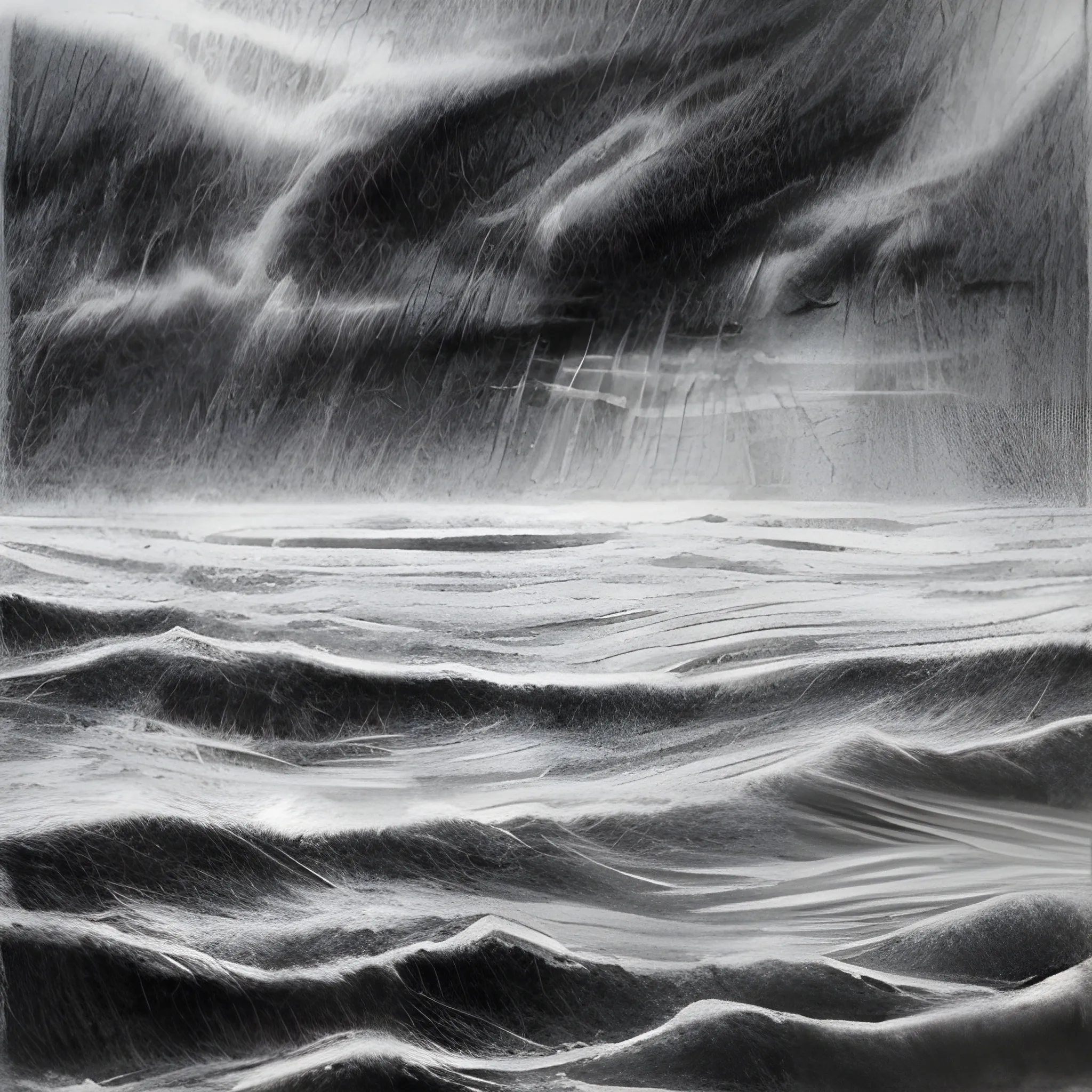 Waves and Ripples in Rough Sea Water, Heavy Raining, Dark, Storm
