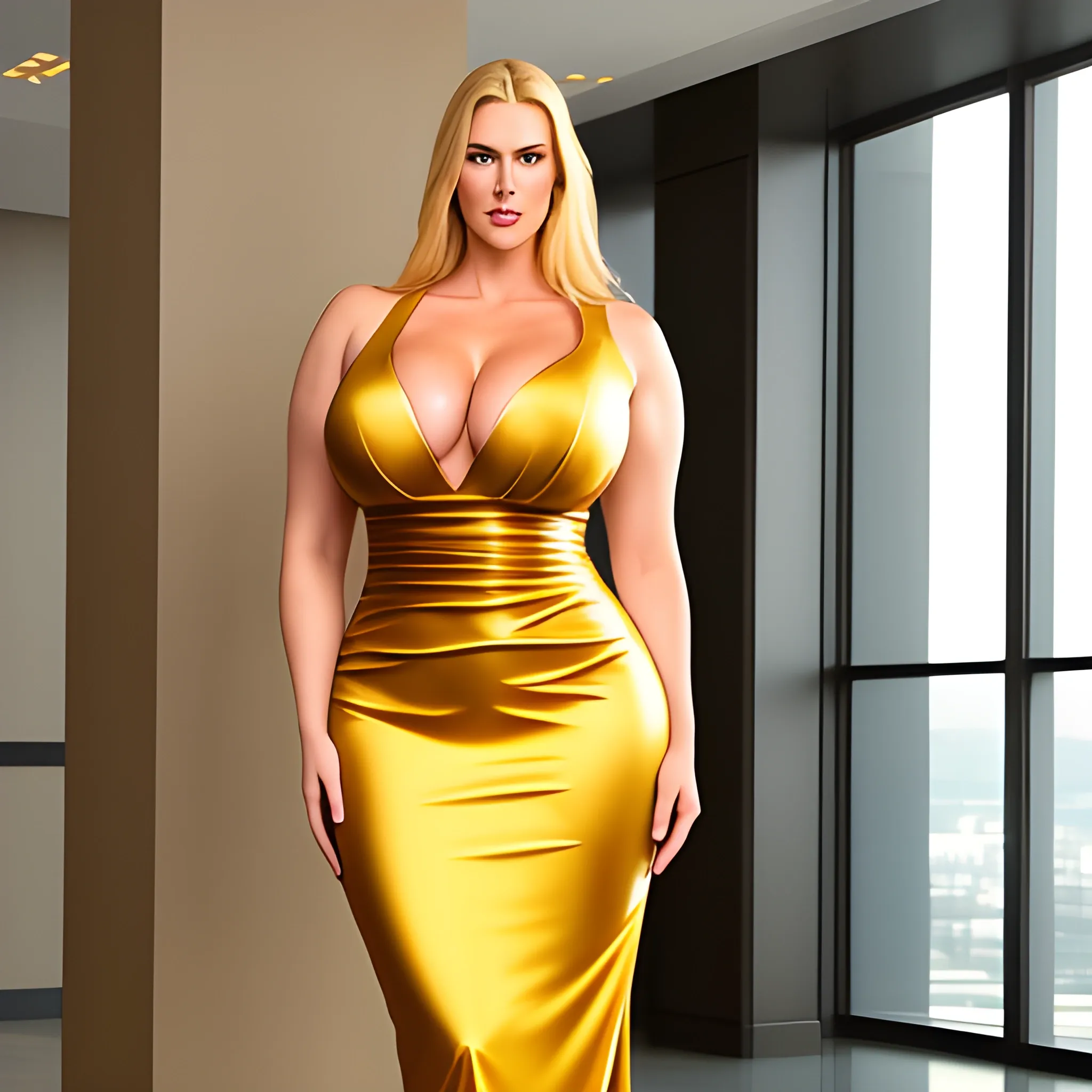 very tall plus size muscular blonde girl with small head, very b