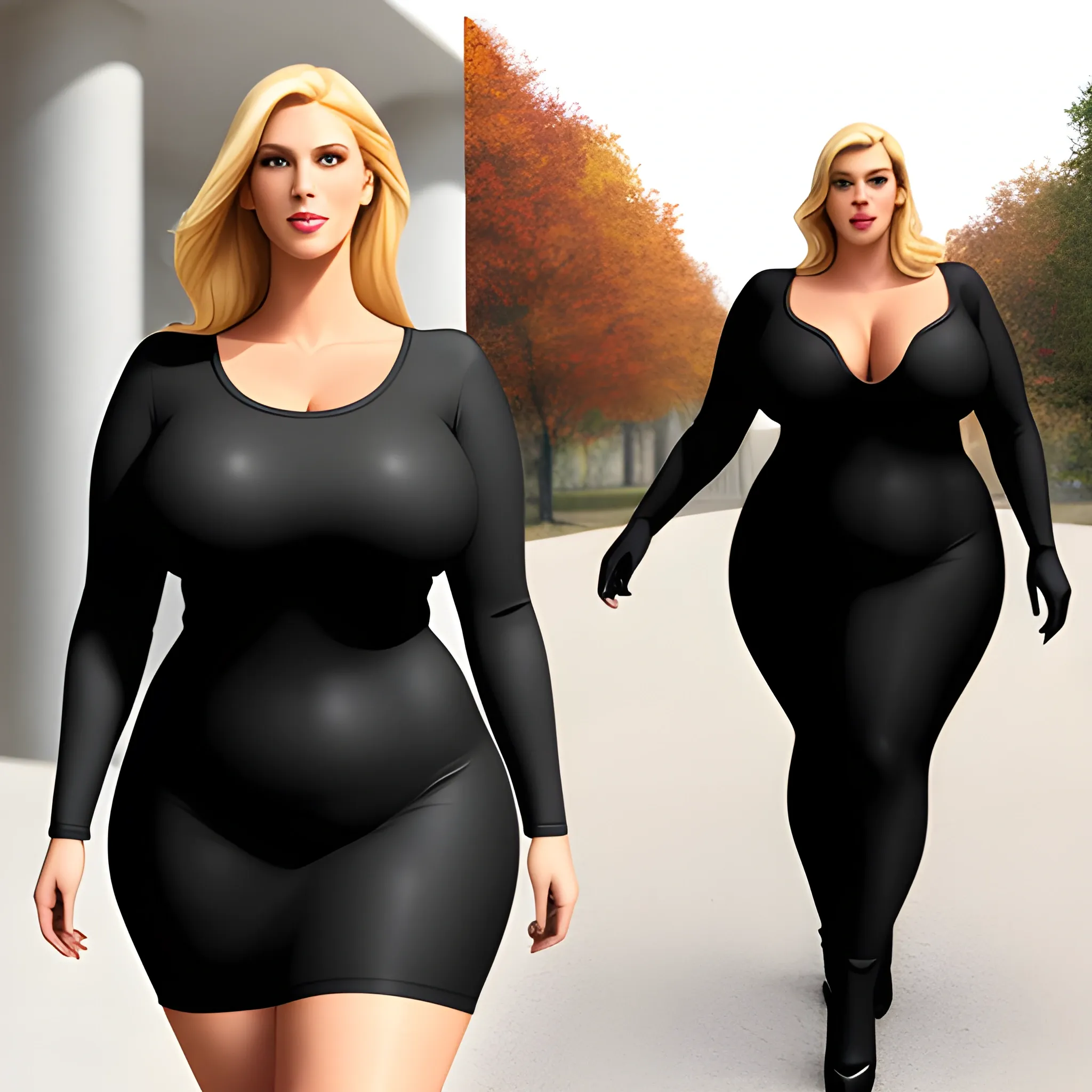 one huge and very tall friendly blonde plus size girl with smal