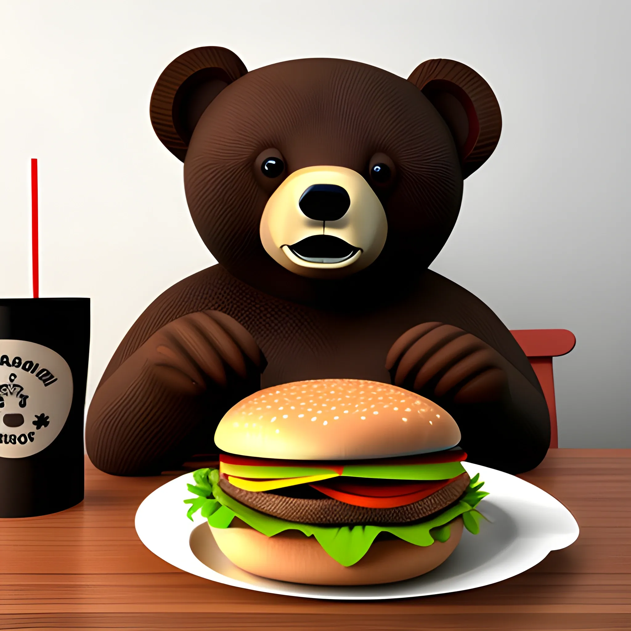 3d bear eating hamburguer