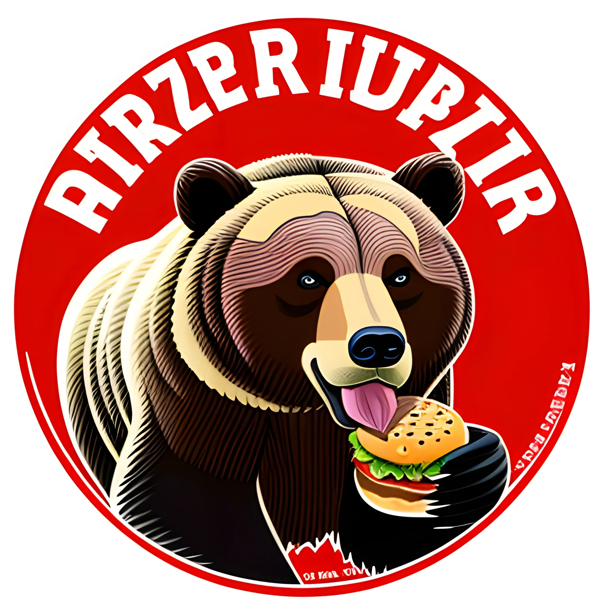 grizzly bear eating a hamburger logo style