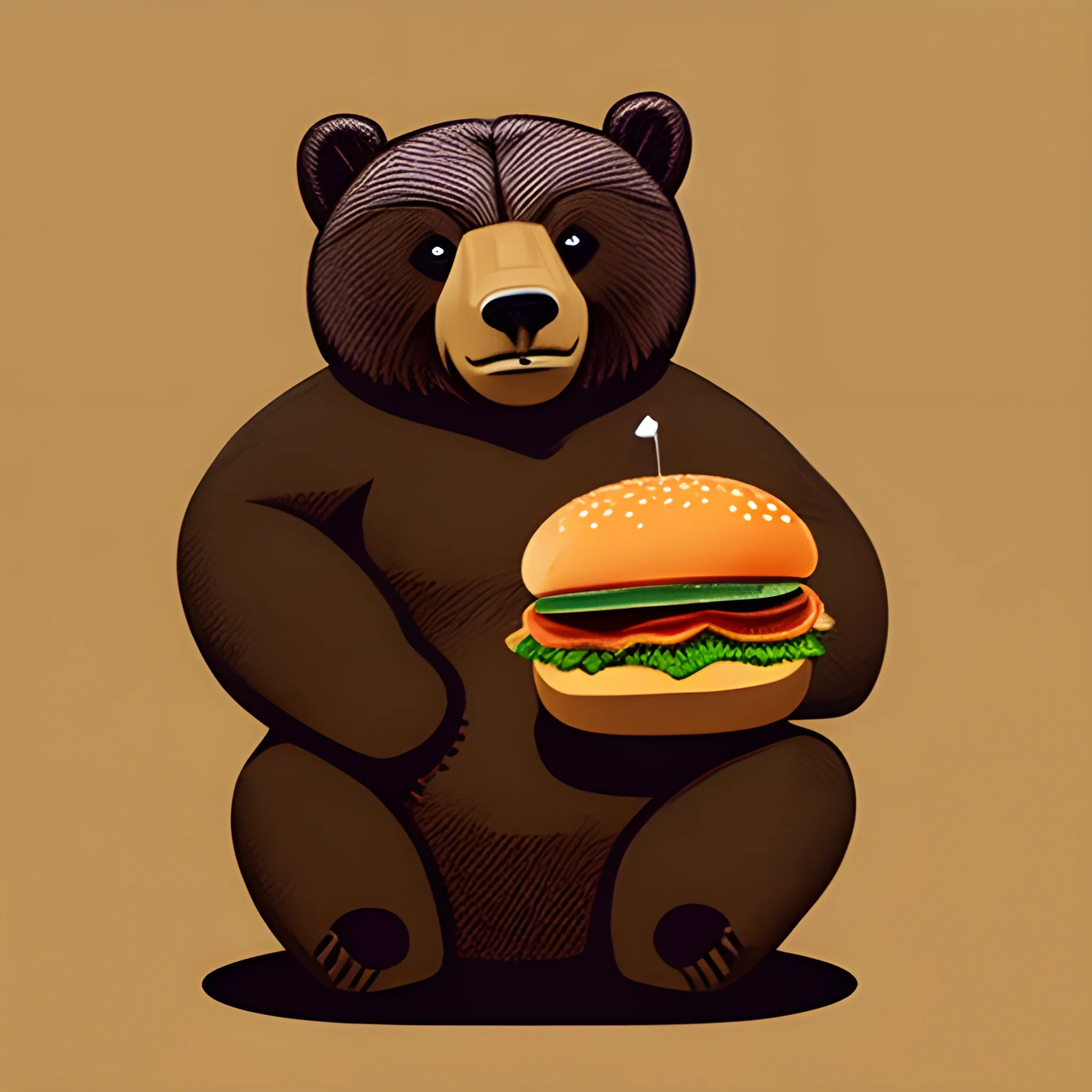 grizzly bear holding a burger logo style