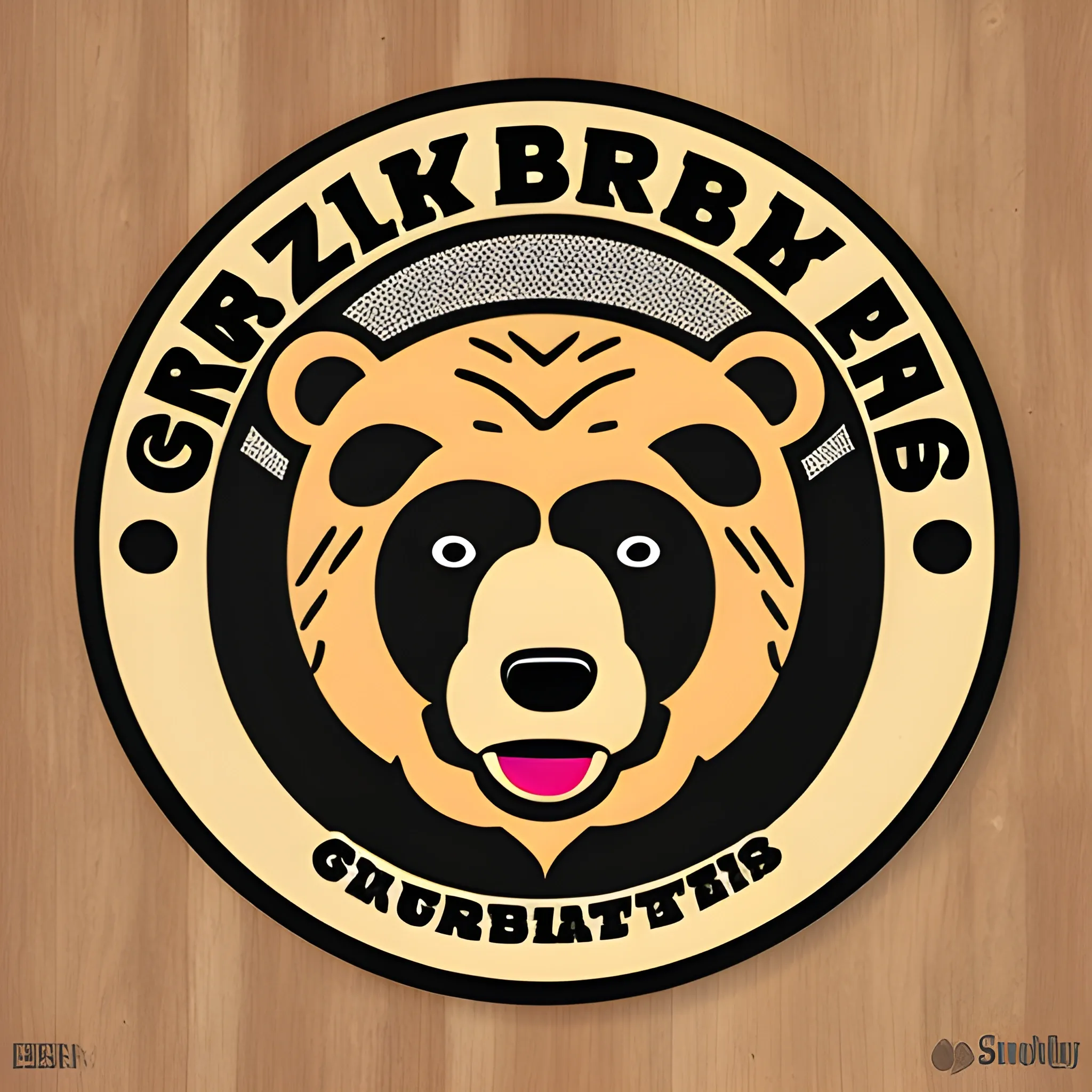 grizzly bear burger round logo, Cartoon