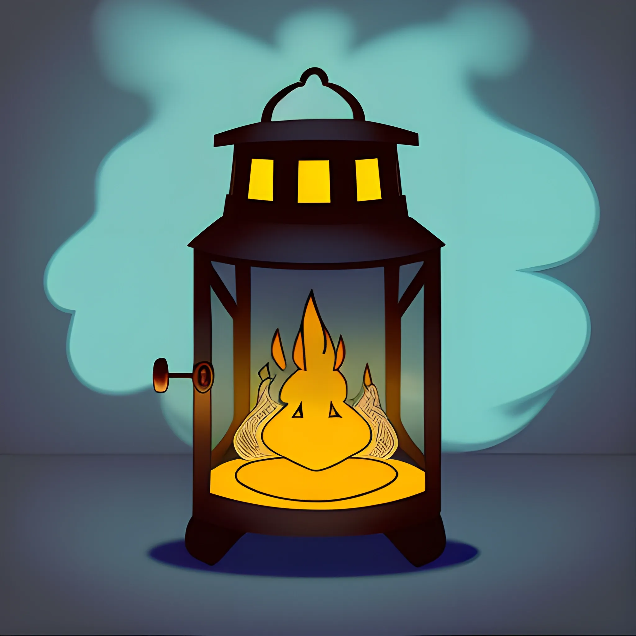 old kerosene lantern on cartoon style with smoke emanating from it in the shape of WWE wrestler Bray Wyatt