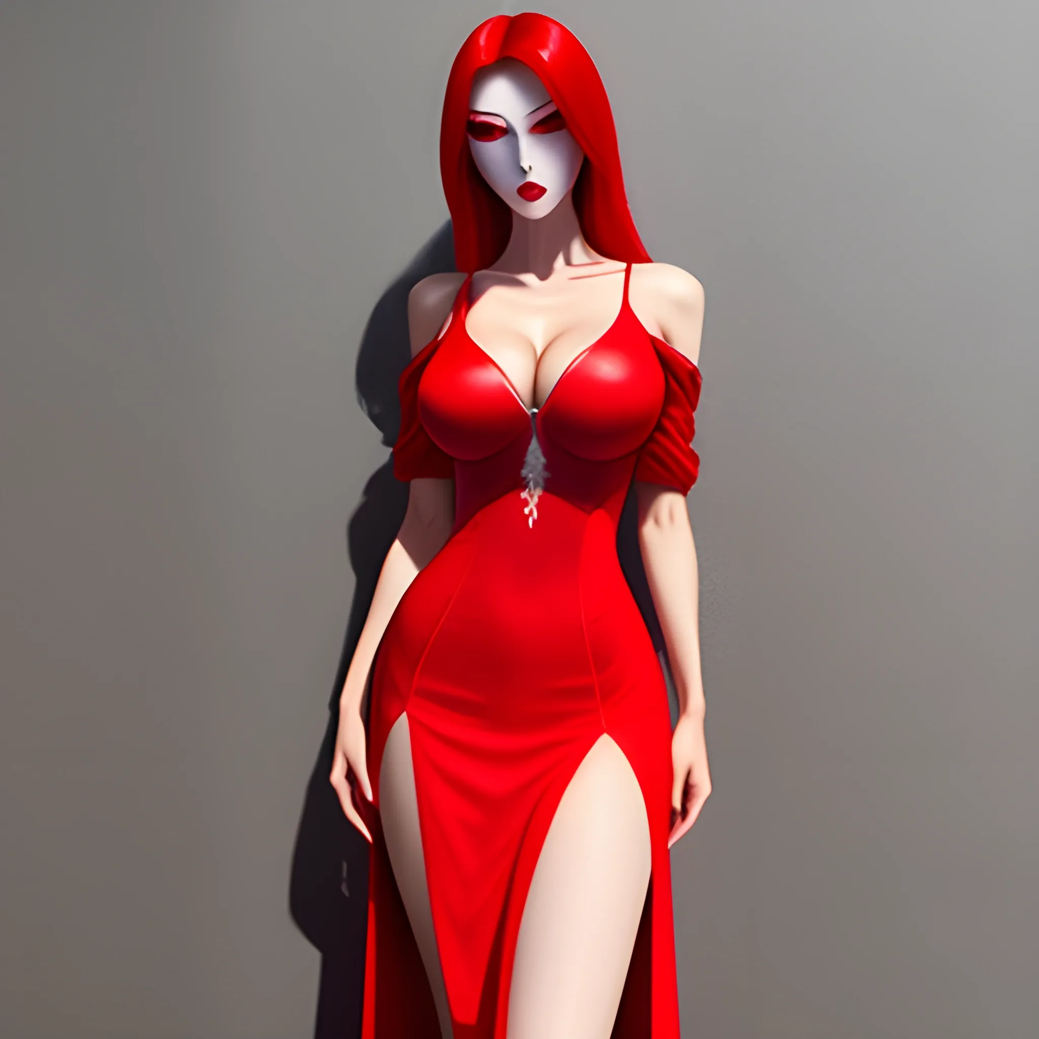 1 girl, tall, slender, medium_breasts, muscular female, red long china dress:1.5, side slit:1.5, no sleeves, glowing red eyes, silver hair