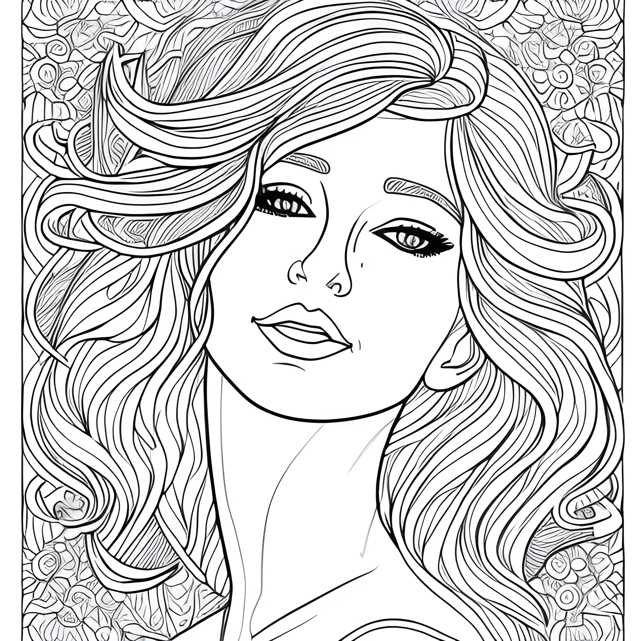 face of a beautiful woman coloring book page 