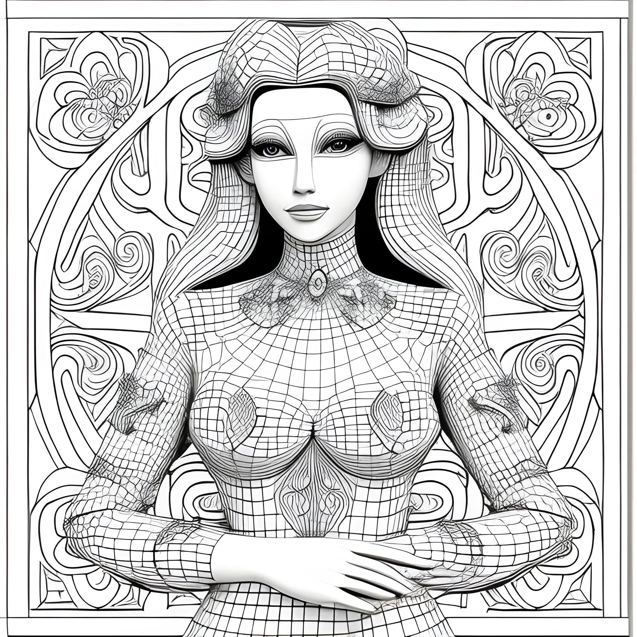 very beautiful woman coloring book page , 3D