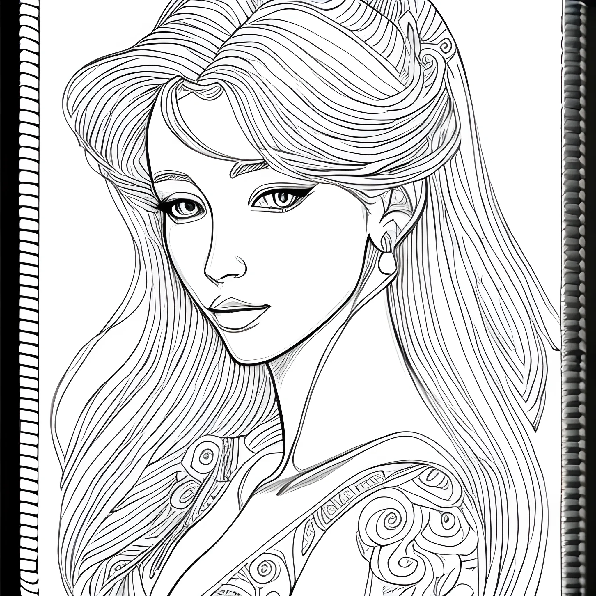 very beautiful woman coloring book page, Pencil Sketch