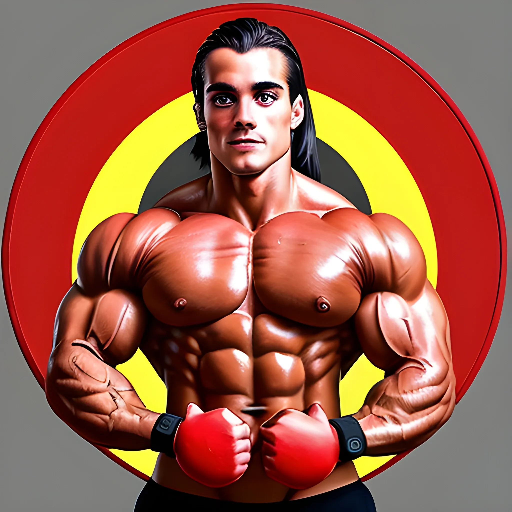 Circle Logo for a Sportbrand
Bodybuilding Pose
Name is BodyBuddy
Zyzz motivation
Colours: red, Oil Painting