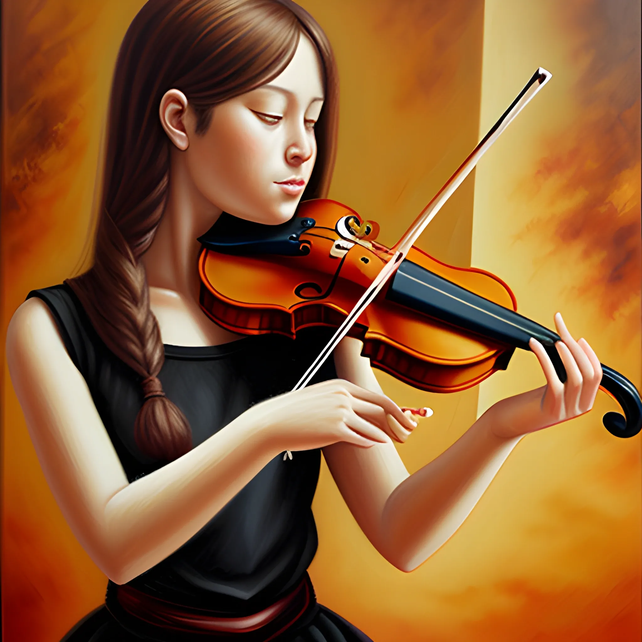 player violin , 3D,, Oil Painting