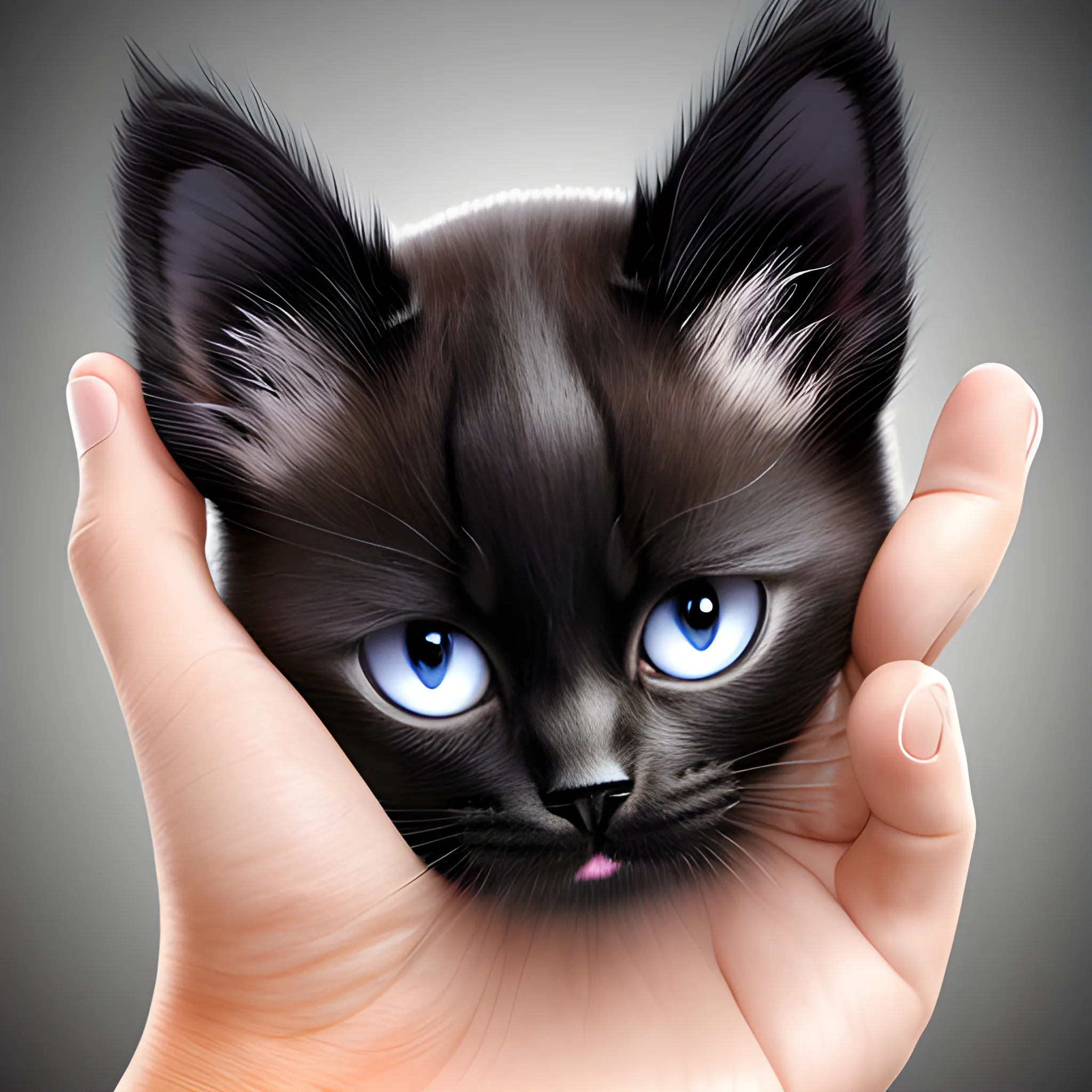 Black kitten with silver strikes, of lightening blot on forehead, , 3D
