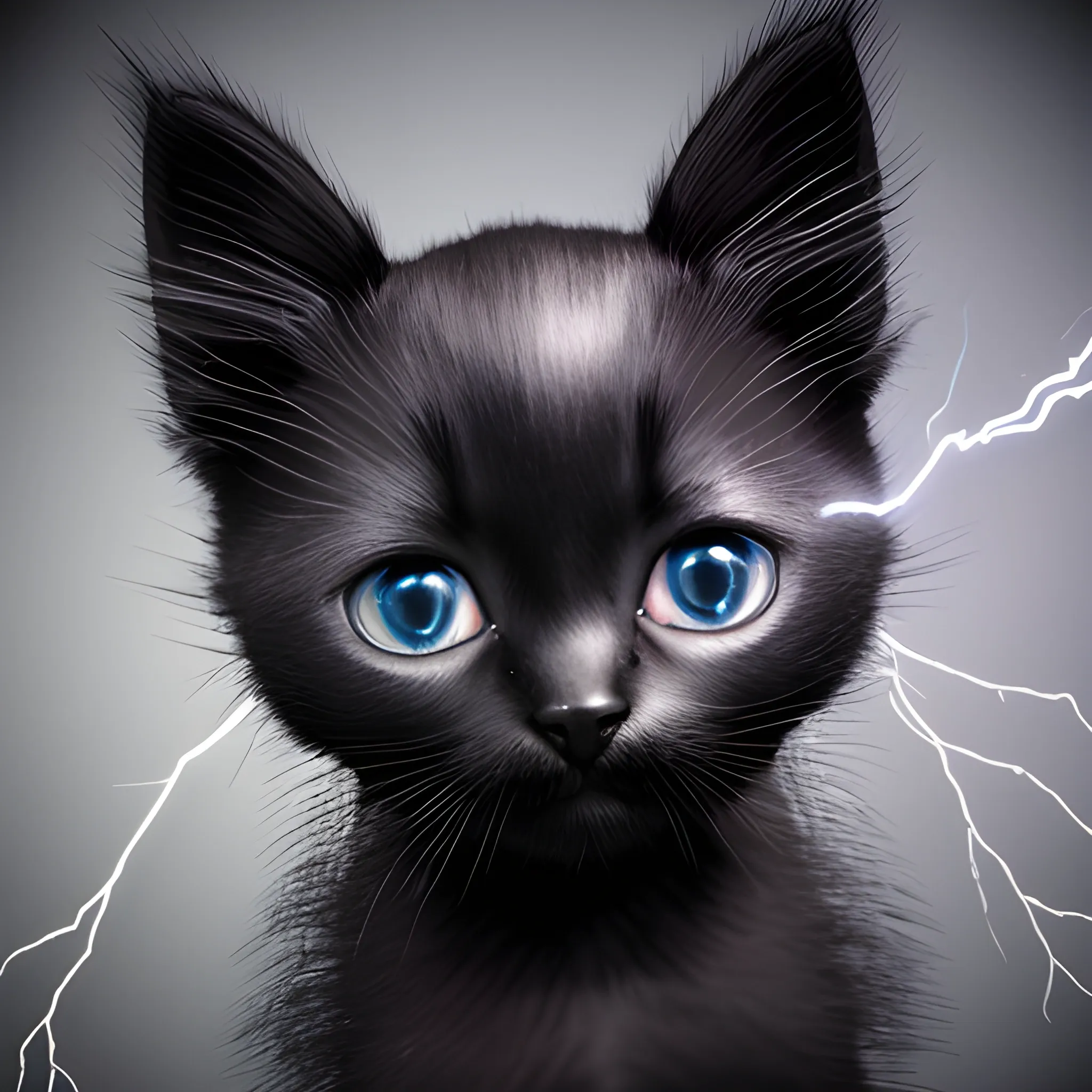 Black kitten with, silver strikes, of lightening blot on forehead, and rest of body, 3D