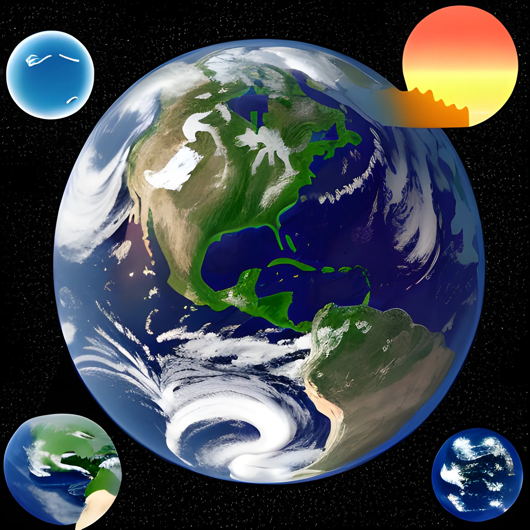 Please generate an image illustrating the basic structure of Earth's atmosphere and the natural cleaning processes that occur within it. Include labels or visual elements to represent the components of the atmosphere and purification phenomena