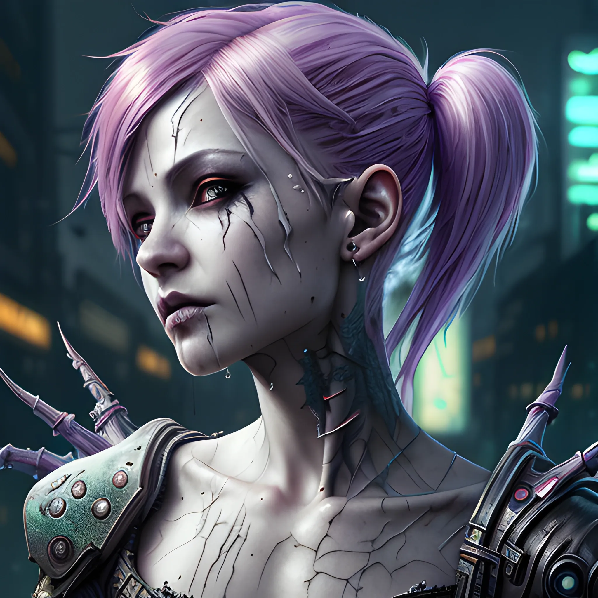 pixie, scars, beautiful, sick, cyberpunk, 8k, high resolution, high quality, photorealistic, hyperealistic, detailed, detailed matte painting, deep color, fantastical, intricate detail, splash screen, complementary colors, fantasy concept art