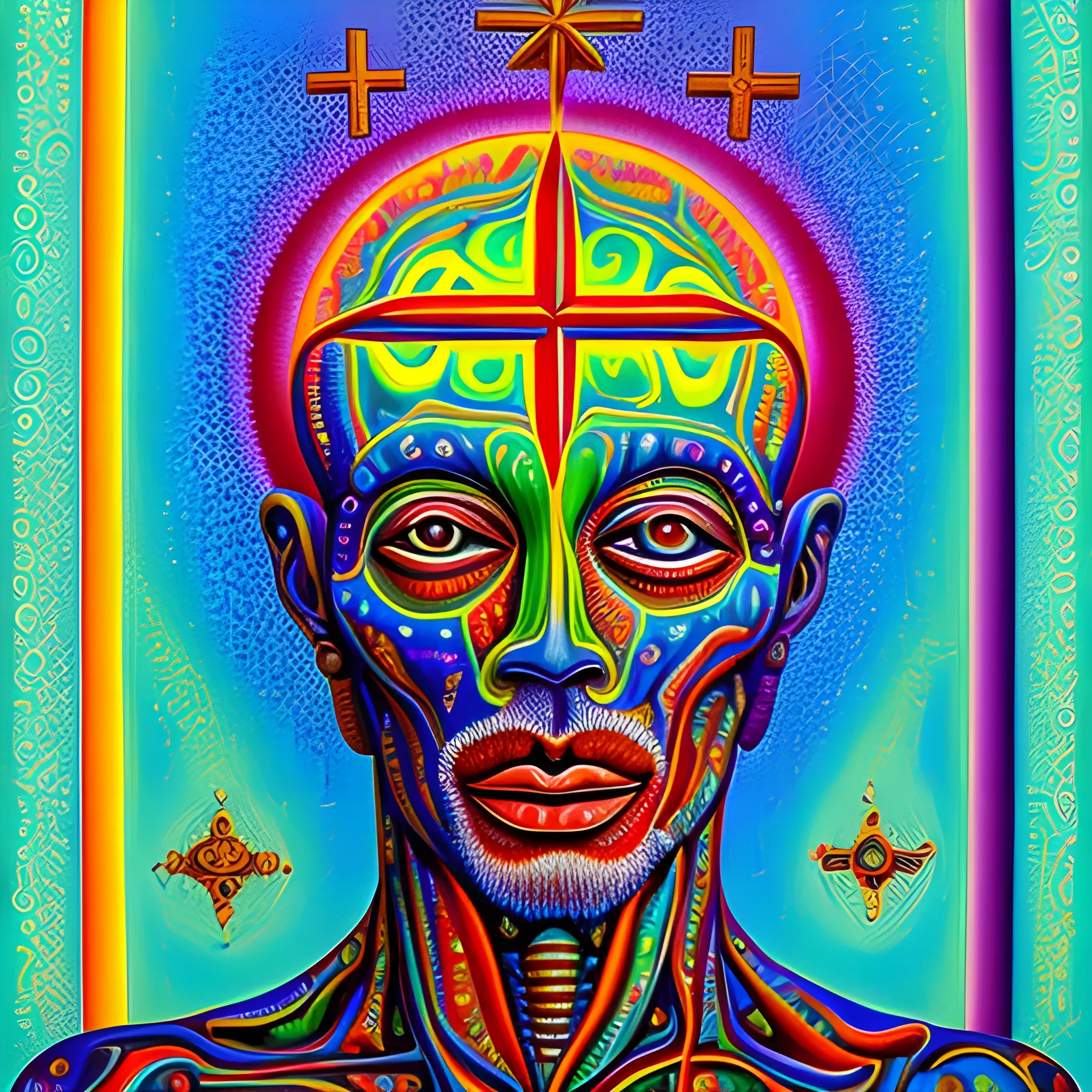 Image that represents the ethical values that must be exhibited by those who believe in Christian humanism, Trippy, Oil Painting