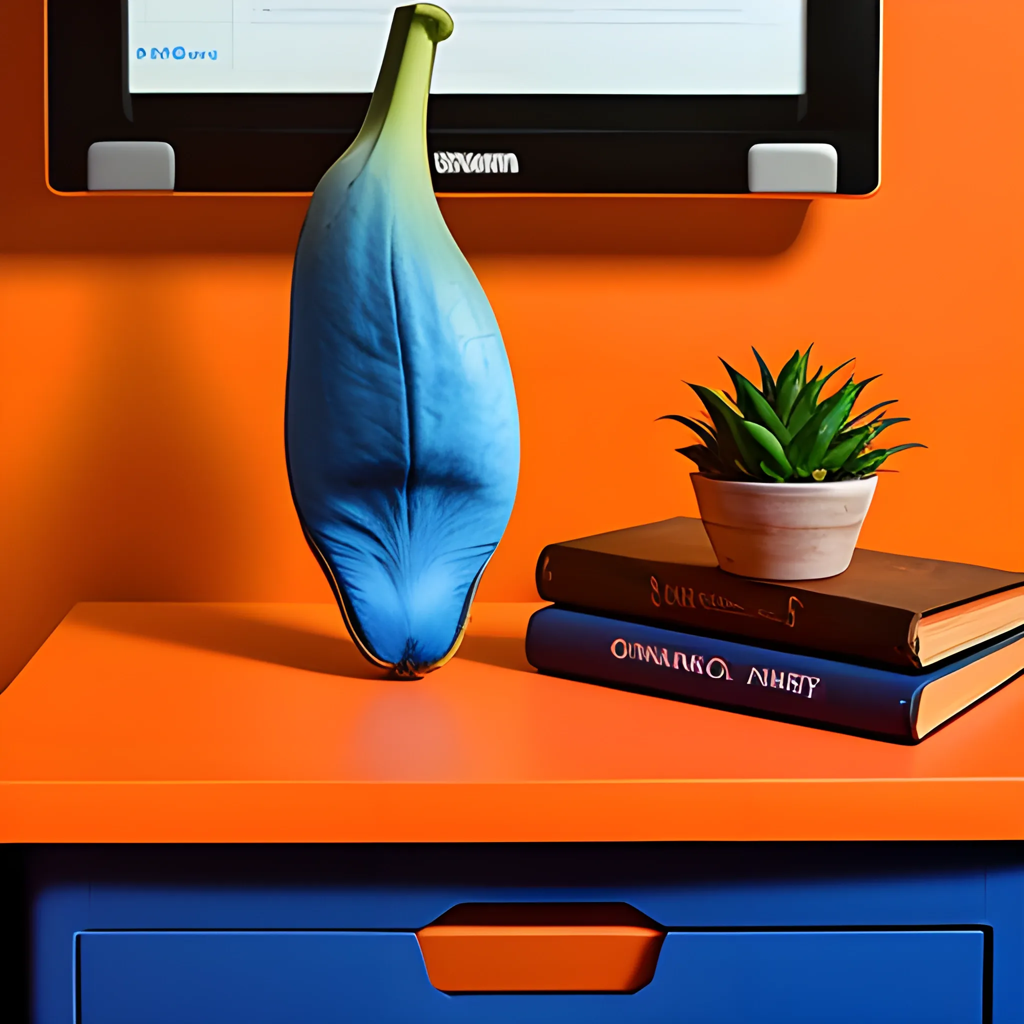 A blue banana on the Orange desk