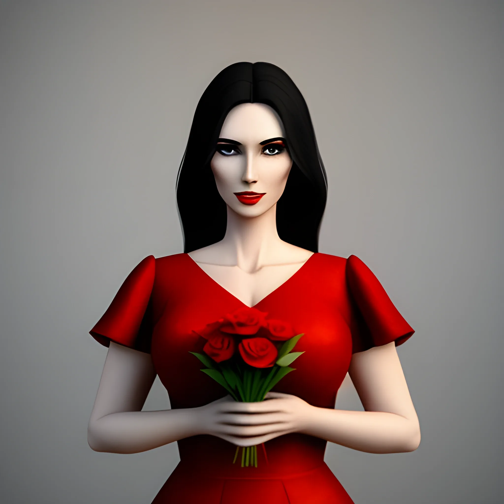 five year's old girl holding a red flower in her hand, 3D