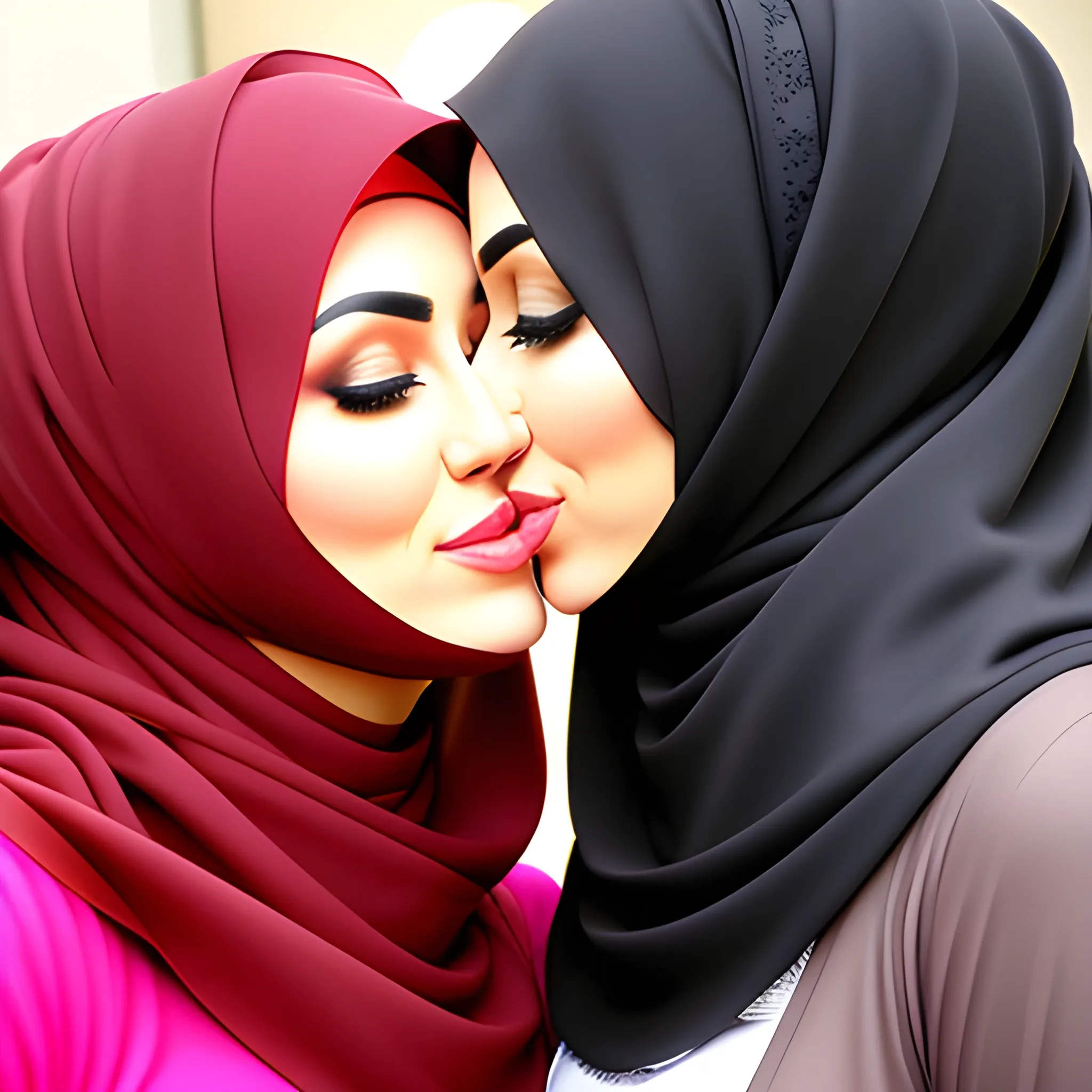 Two Hijab Girls Kissing On Cheek Arthub Ai