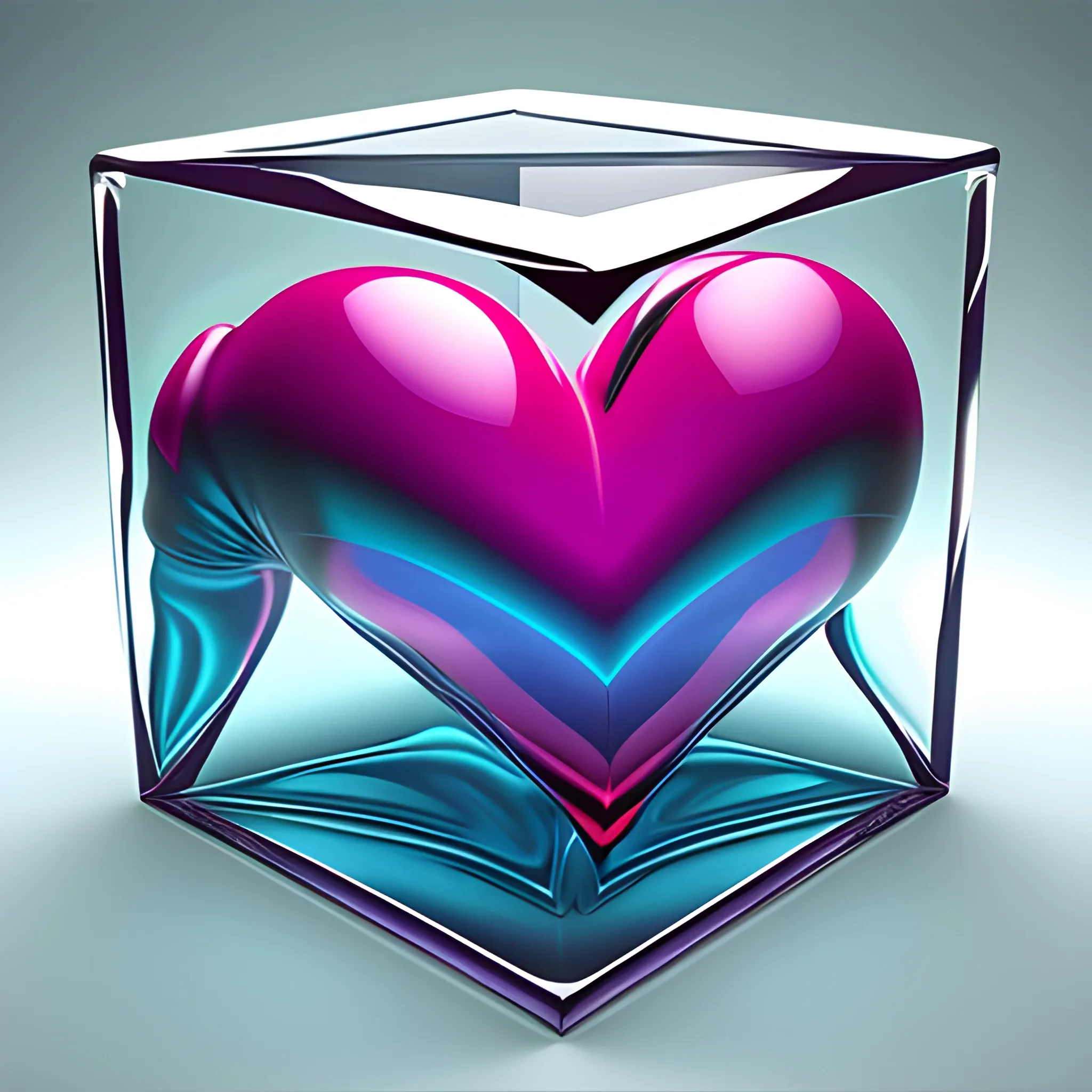 Realistic heart, 3D with the colors of van ghog's scream, inside a transparent cube, inside a woman's hand