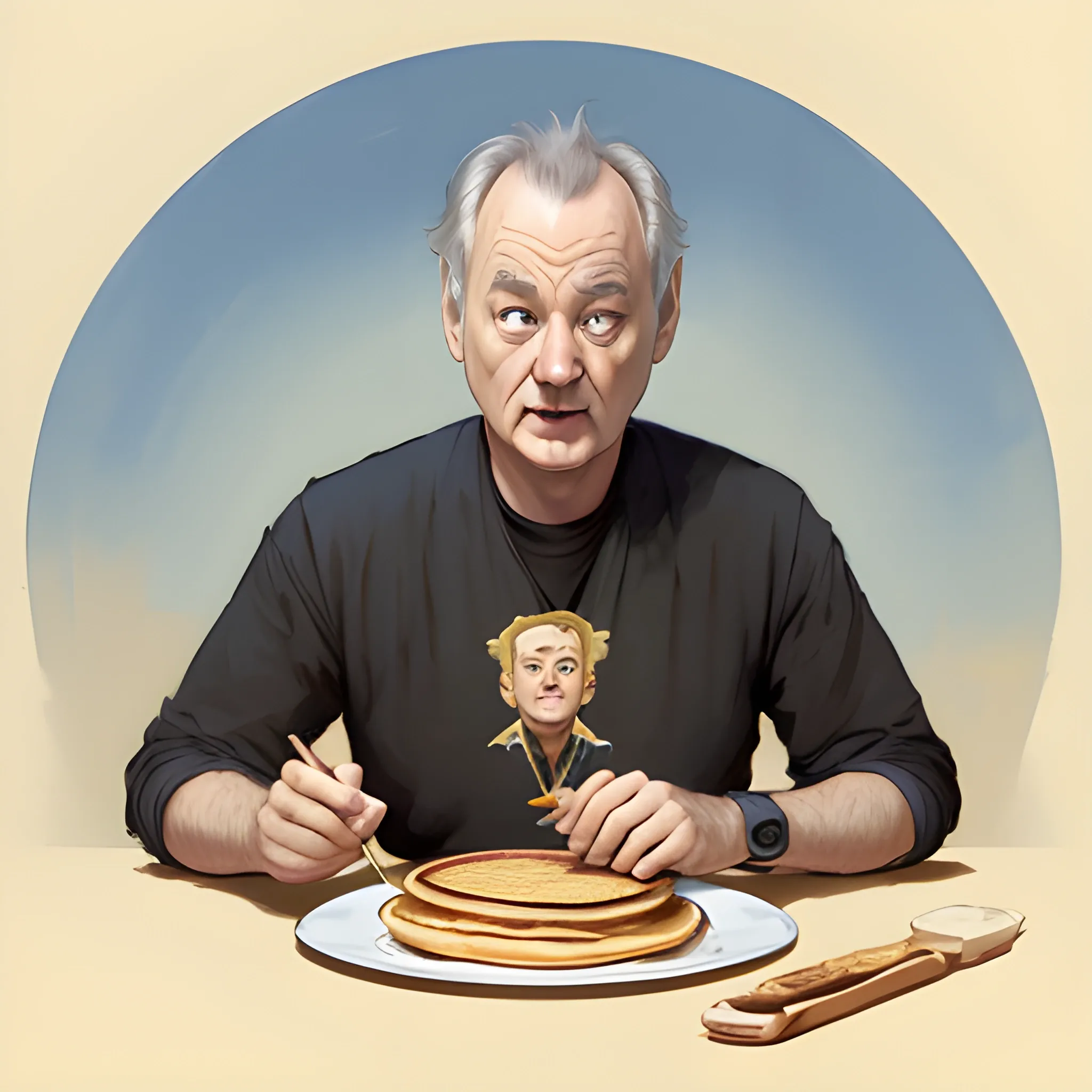 bill murray making pancakes animation pixar style, by magali villeneuve, artgerm, jeremy lipkin and michael garmash, rob rey and kentaro miura style, golden ratio, trending on art station 