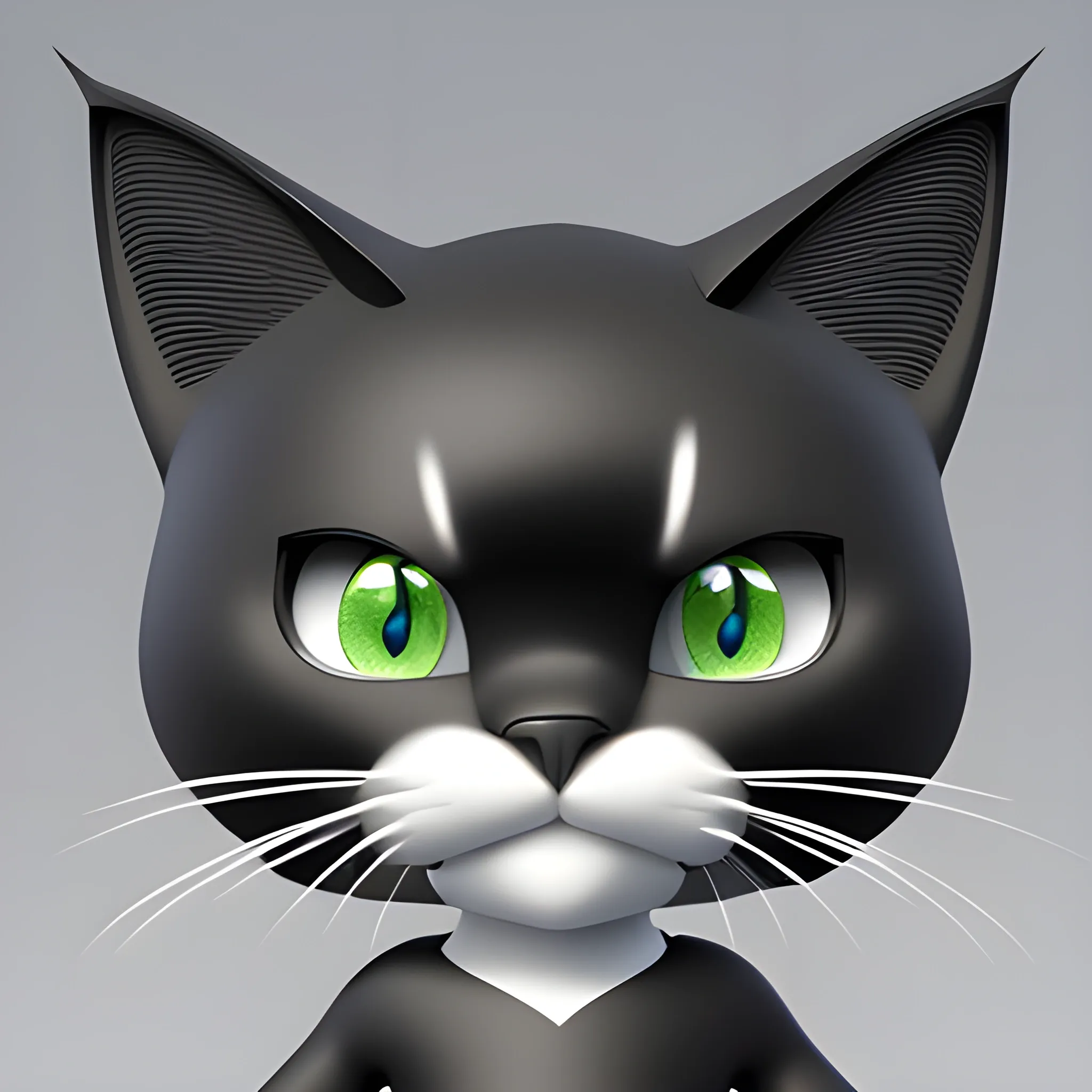 cut cat black. 3 d rendering. very detailed. cartoon caricature. 