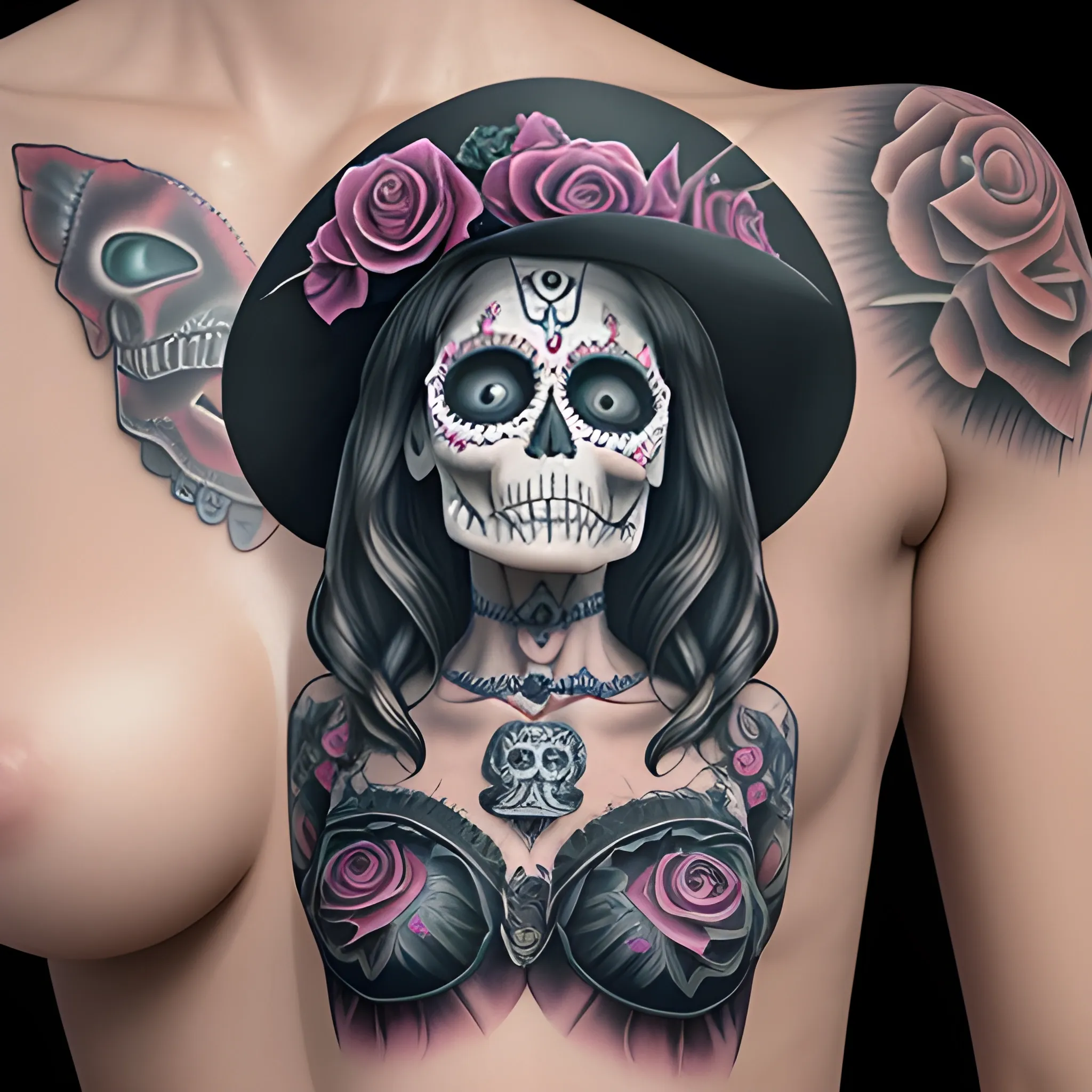 Realistic looking La catrina tattoo template, 3D