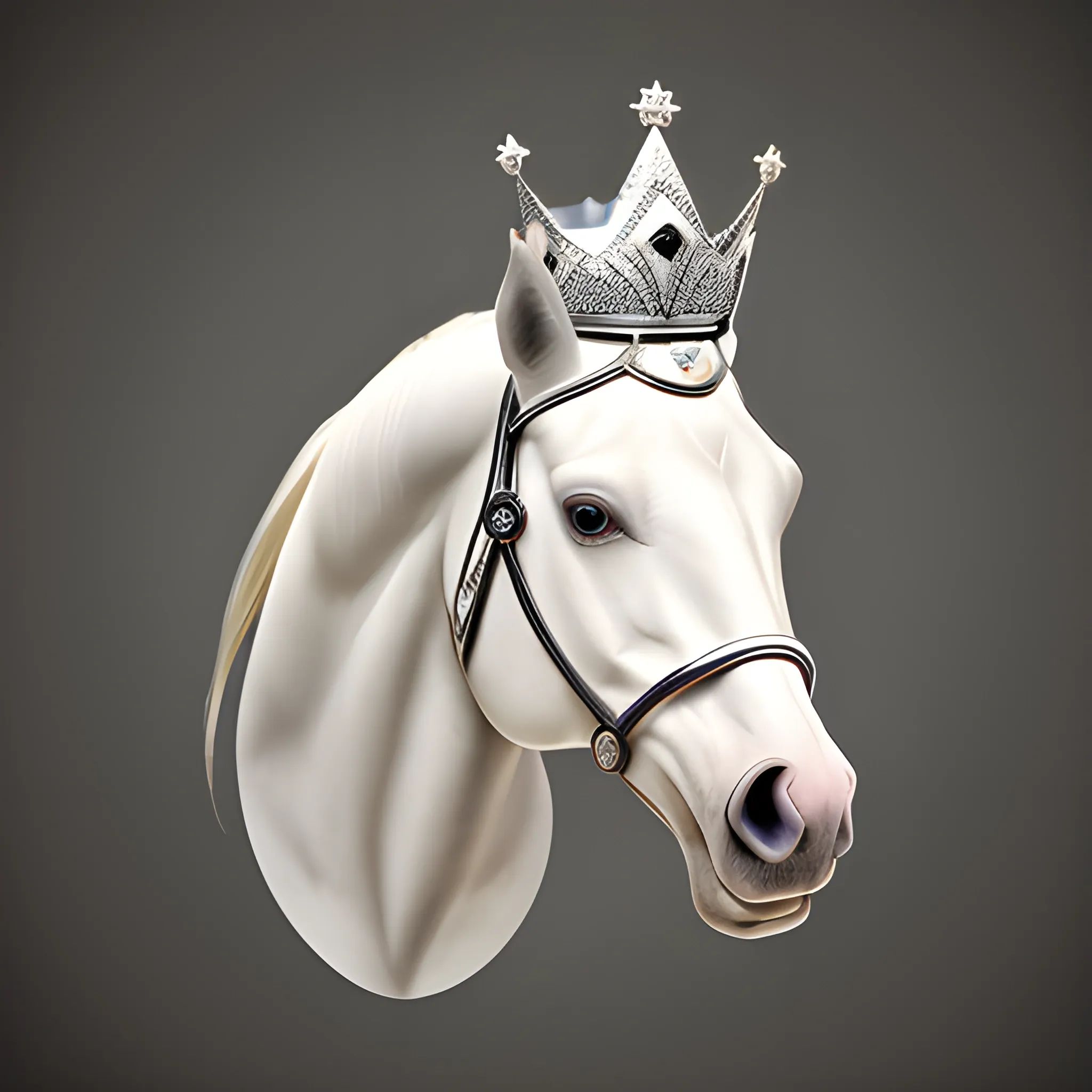 Horse head with Crown, silver background, with smile