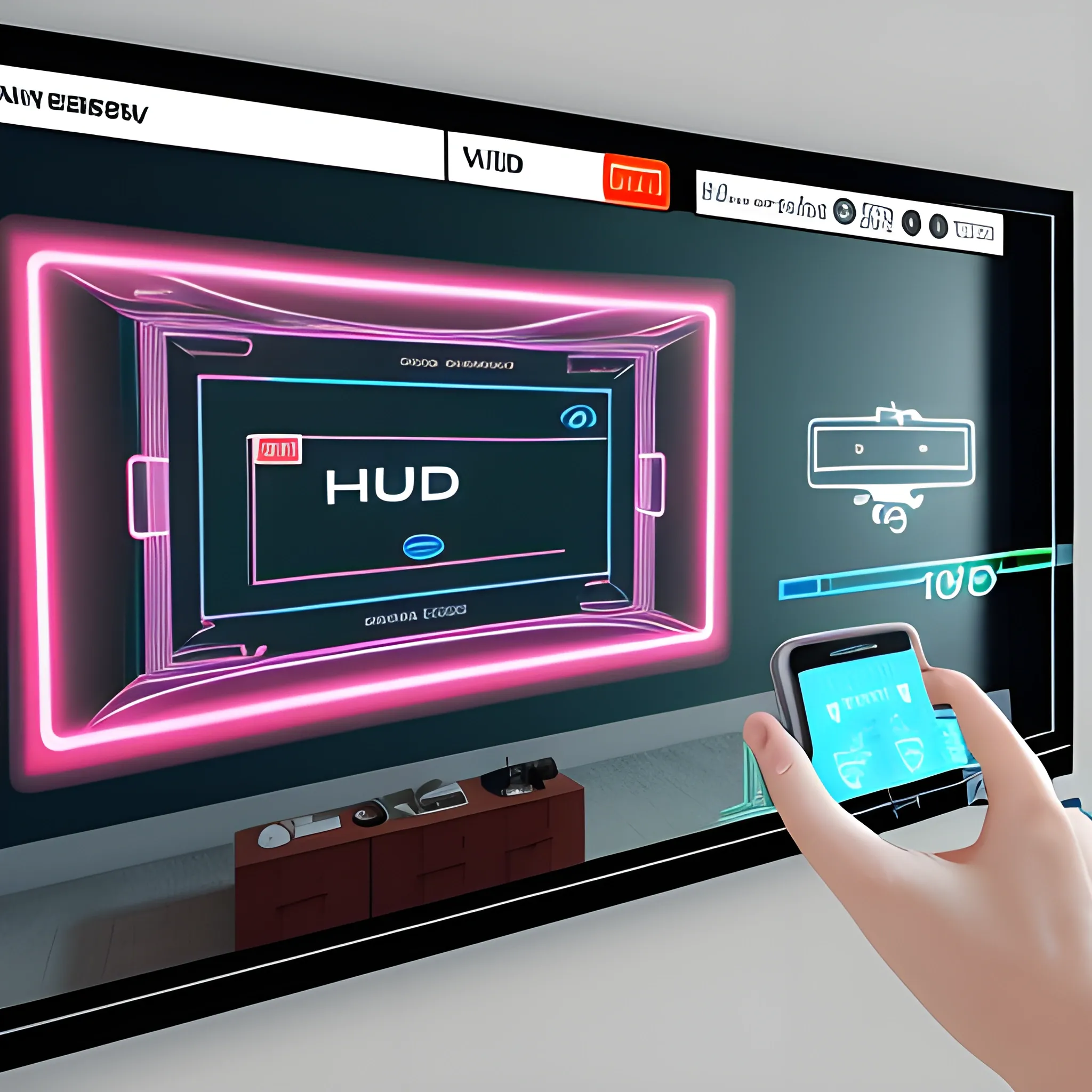 Augmented Reality (AR) (VR) Heads up display (HUD) view of a living-room with Measurements displayed in real-time overlay vectors on walls.