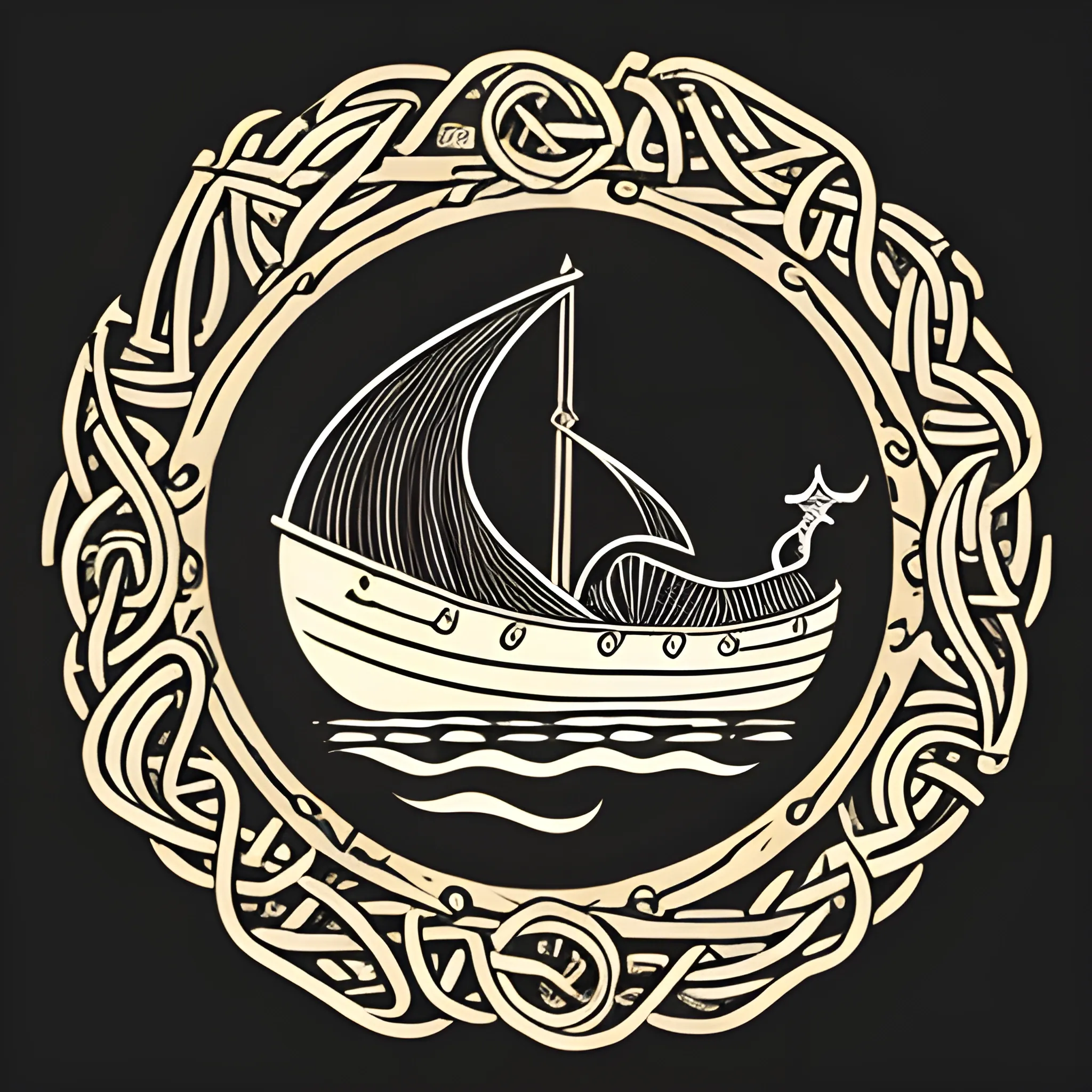 viking ship, logo, black background