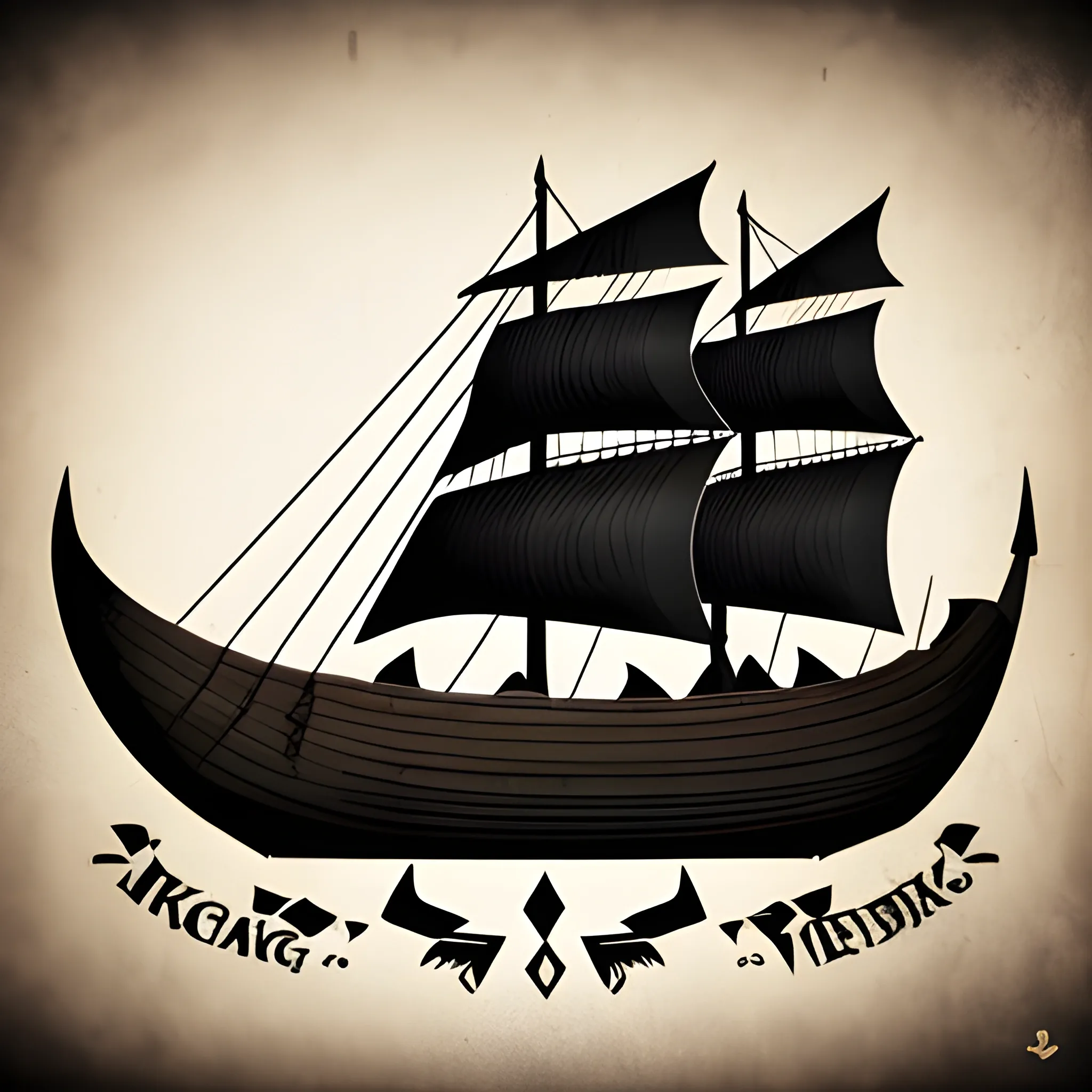viking ship, drakkar, logo, black background