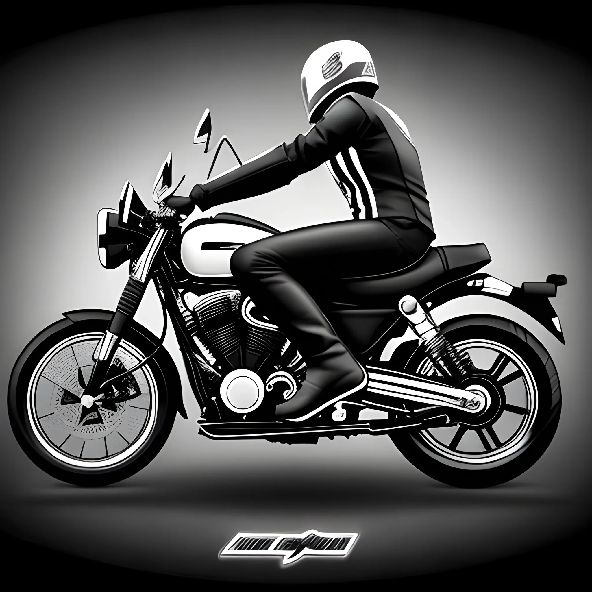 motor rider, side view, black and white, logo