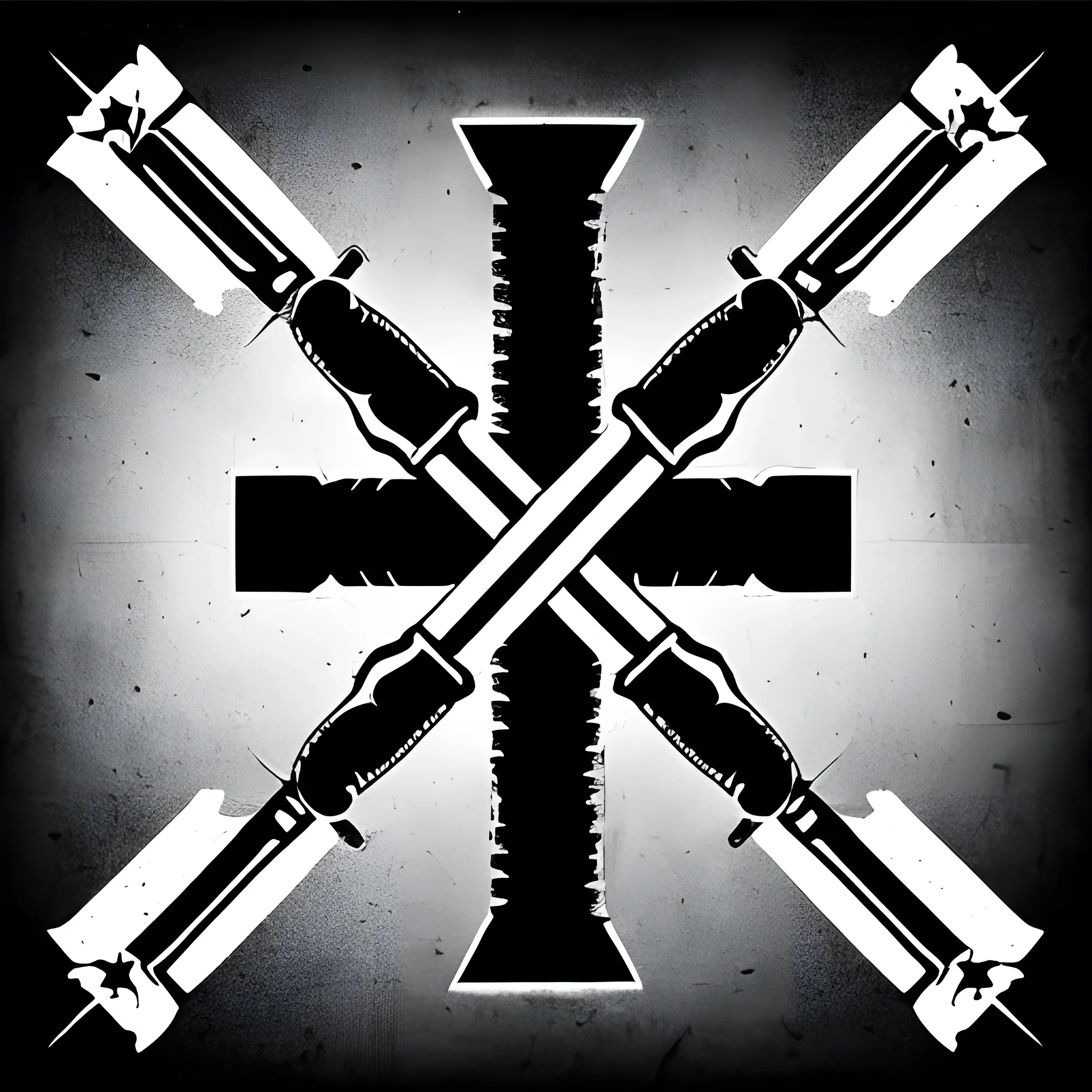 two guns crossed, look like axe, logo, black and white