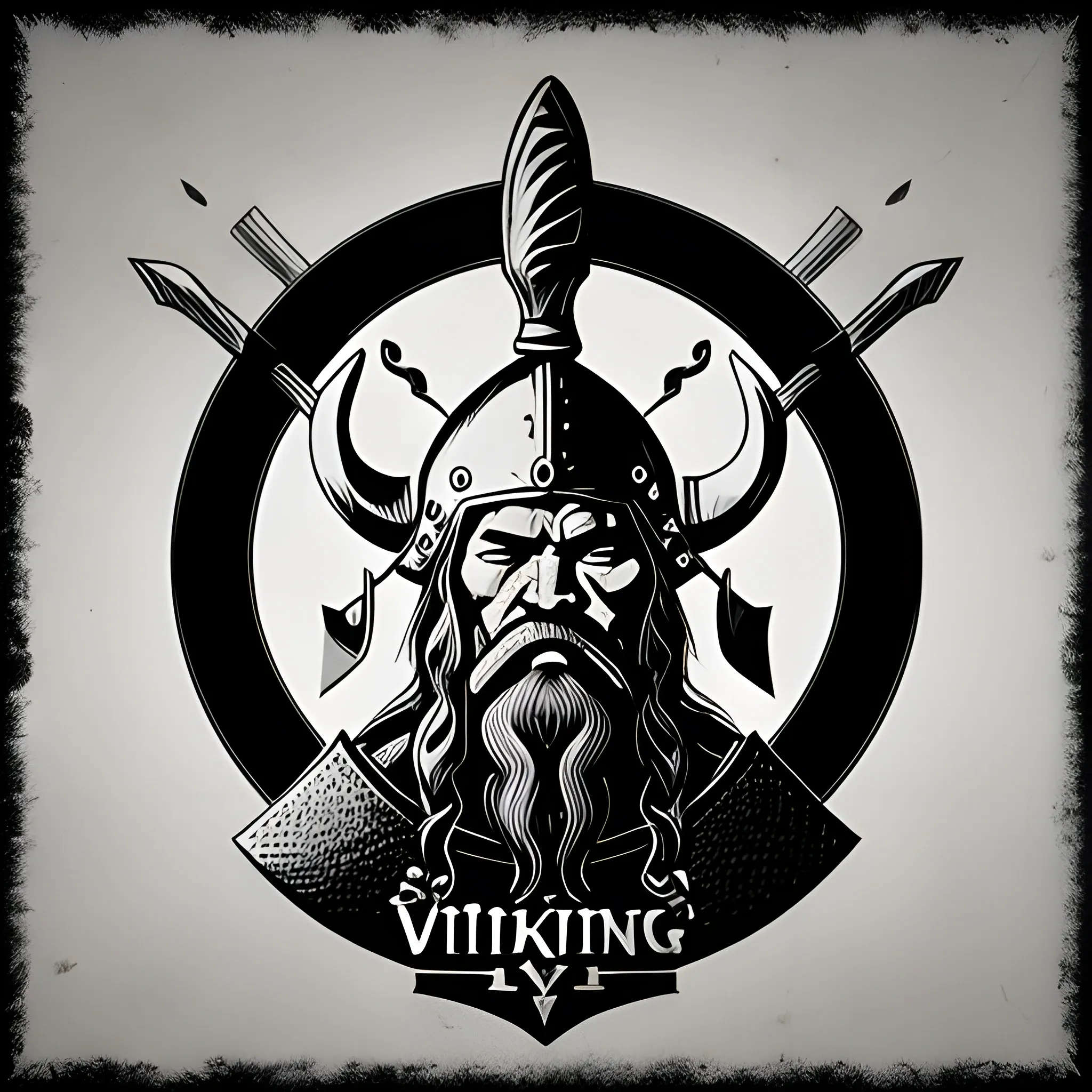 Viking with two axes, black background, ready to fight, logo