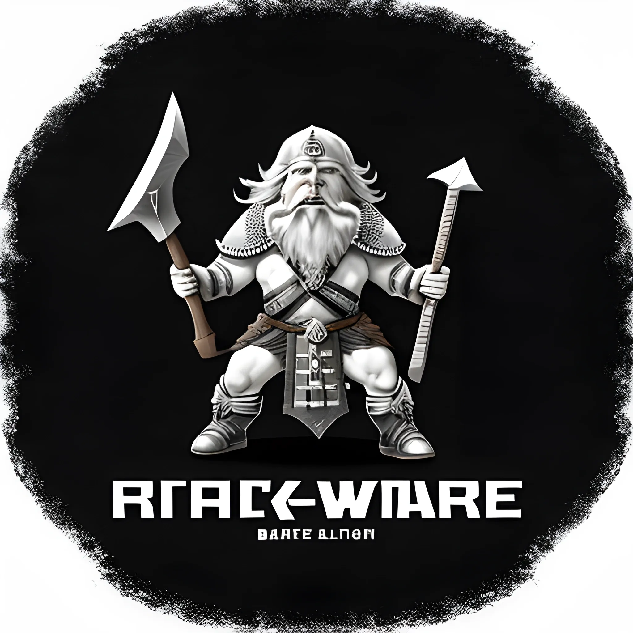 White Dwarf, logo, holding axe and pickaxe, ready to fight, warcry, black background