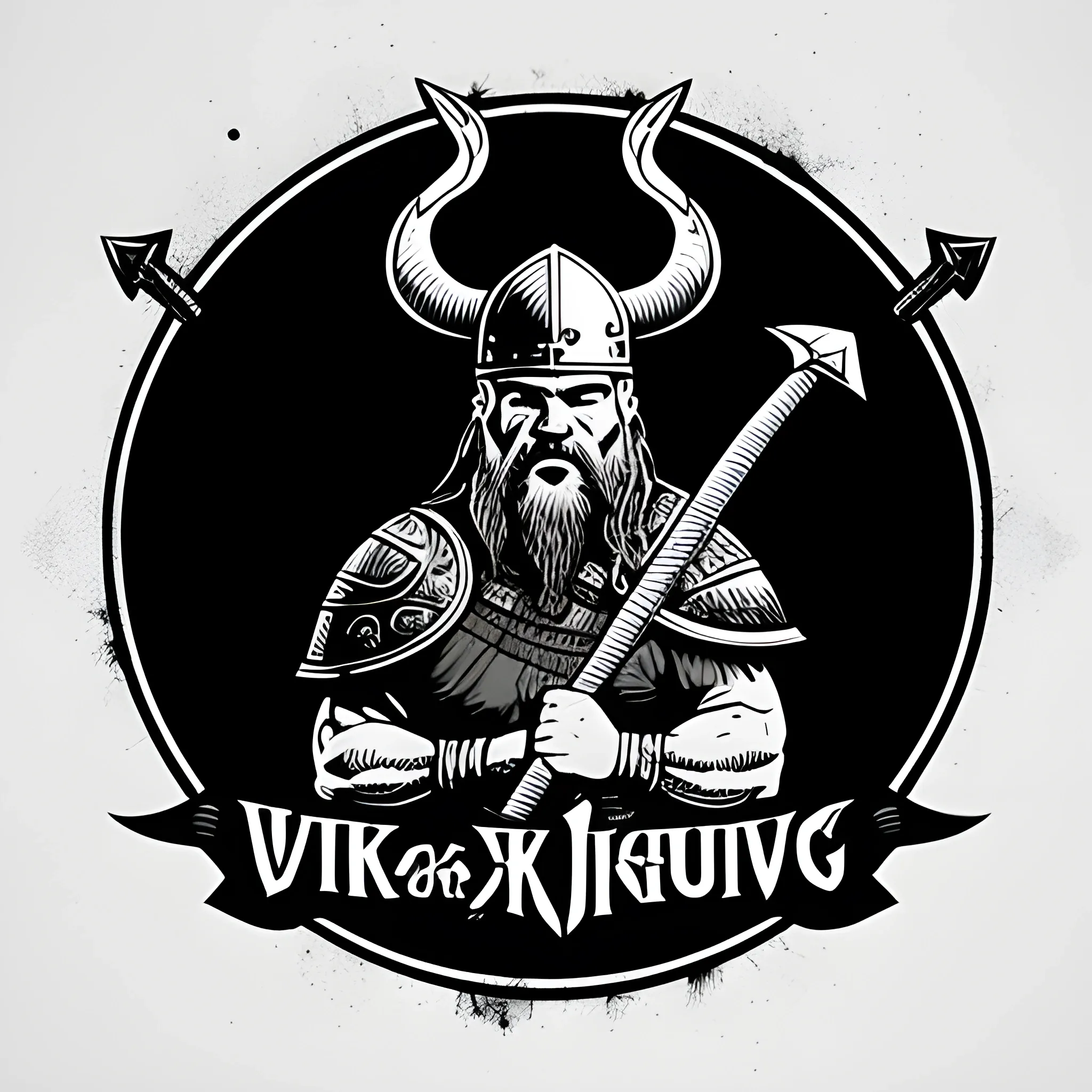 Viking with two axes, black background, ready to fight, logo, warcry