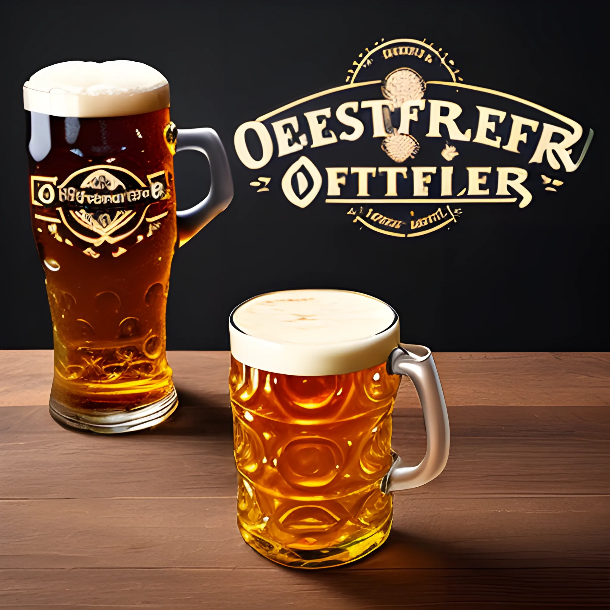 Oktoberfest logo, one beer, table, no text