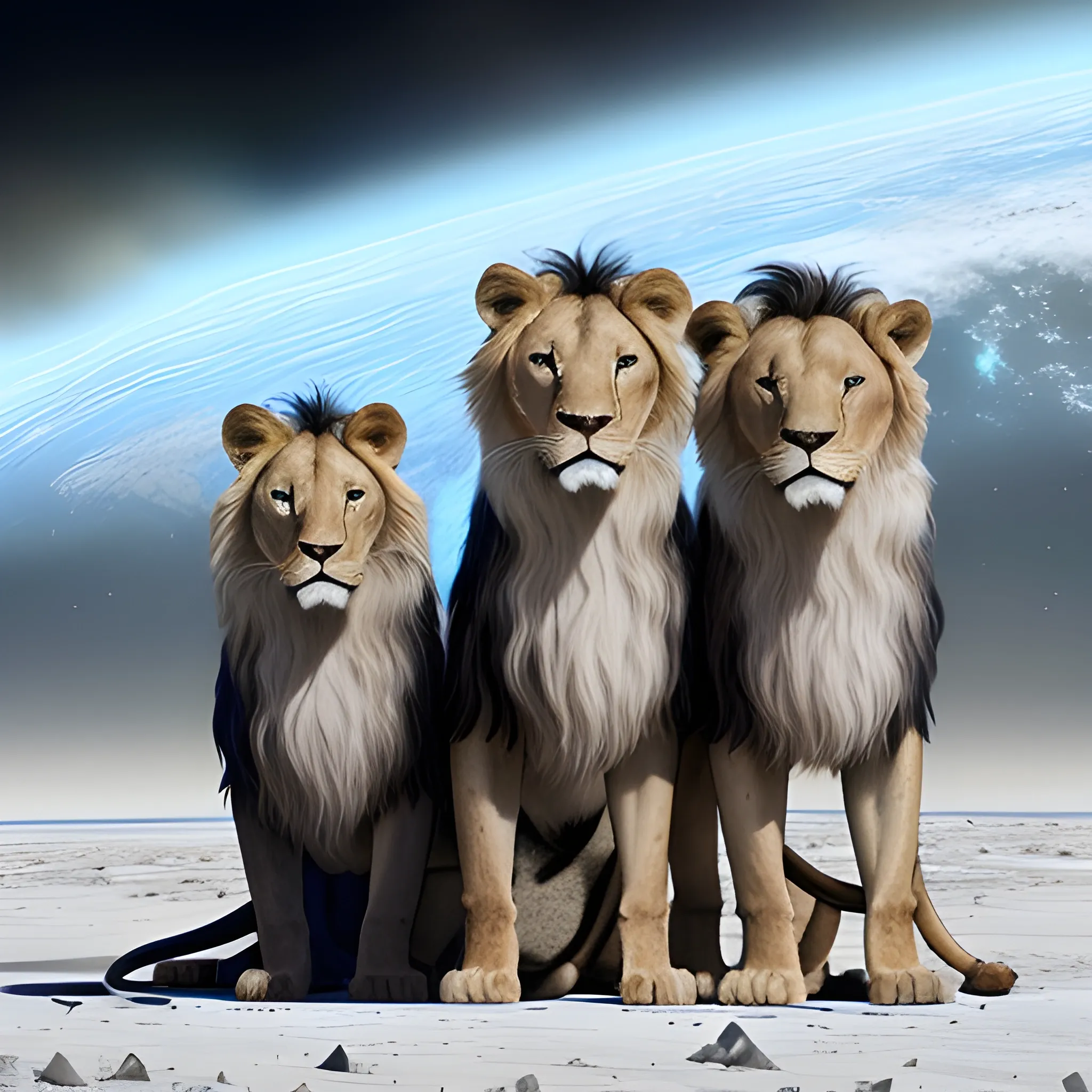 milei surrounded by two lions, catastrophe environment