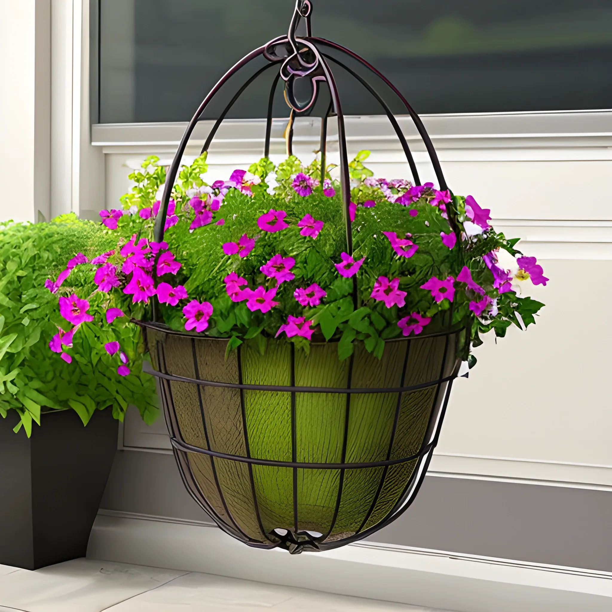 iron hanging basket with coco fiber liner
